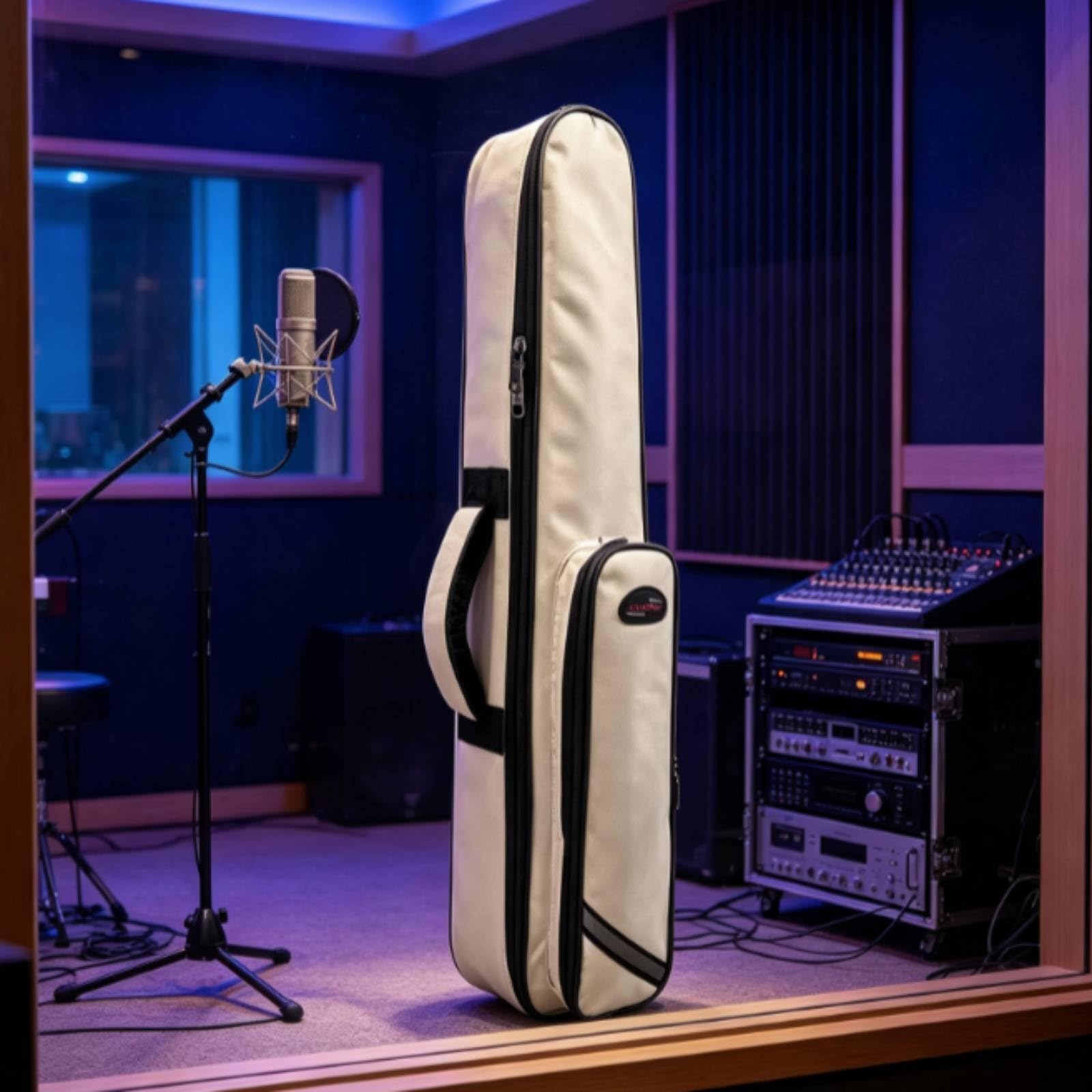 Custodia con Tasca Esterna Imbottita Borsa con Maniglia Compatta per Musicisti, Studenti di Musica, Array, Bianco Sporco
