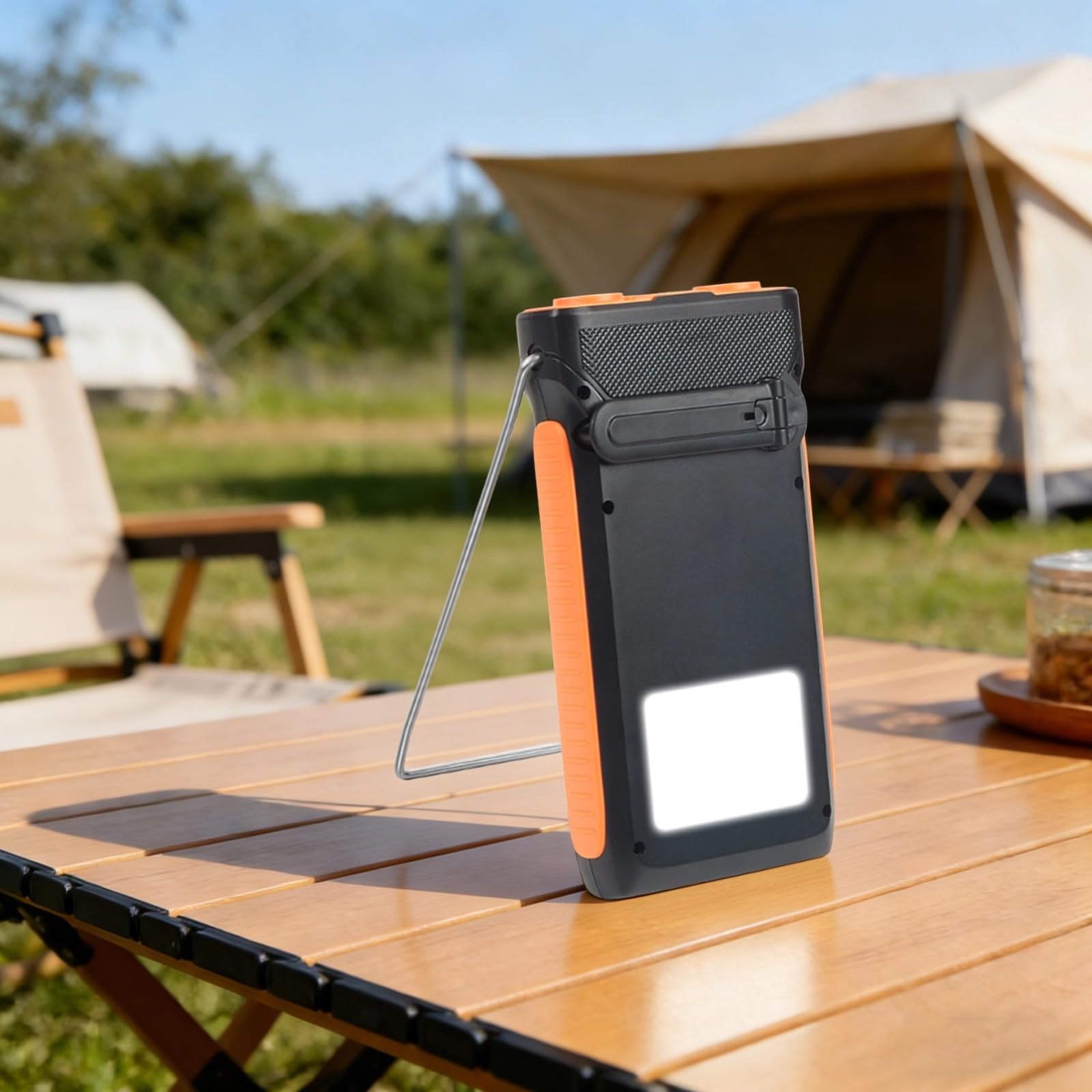 Solarny powerbank z korbą ręczną, przenośna ładowarka z dwoma wyjściami USB, awaryjne źródło zasilania, latarka kempingowa ze światłem do czytania, solidna obudowa ABS