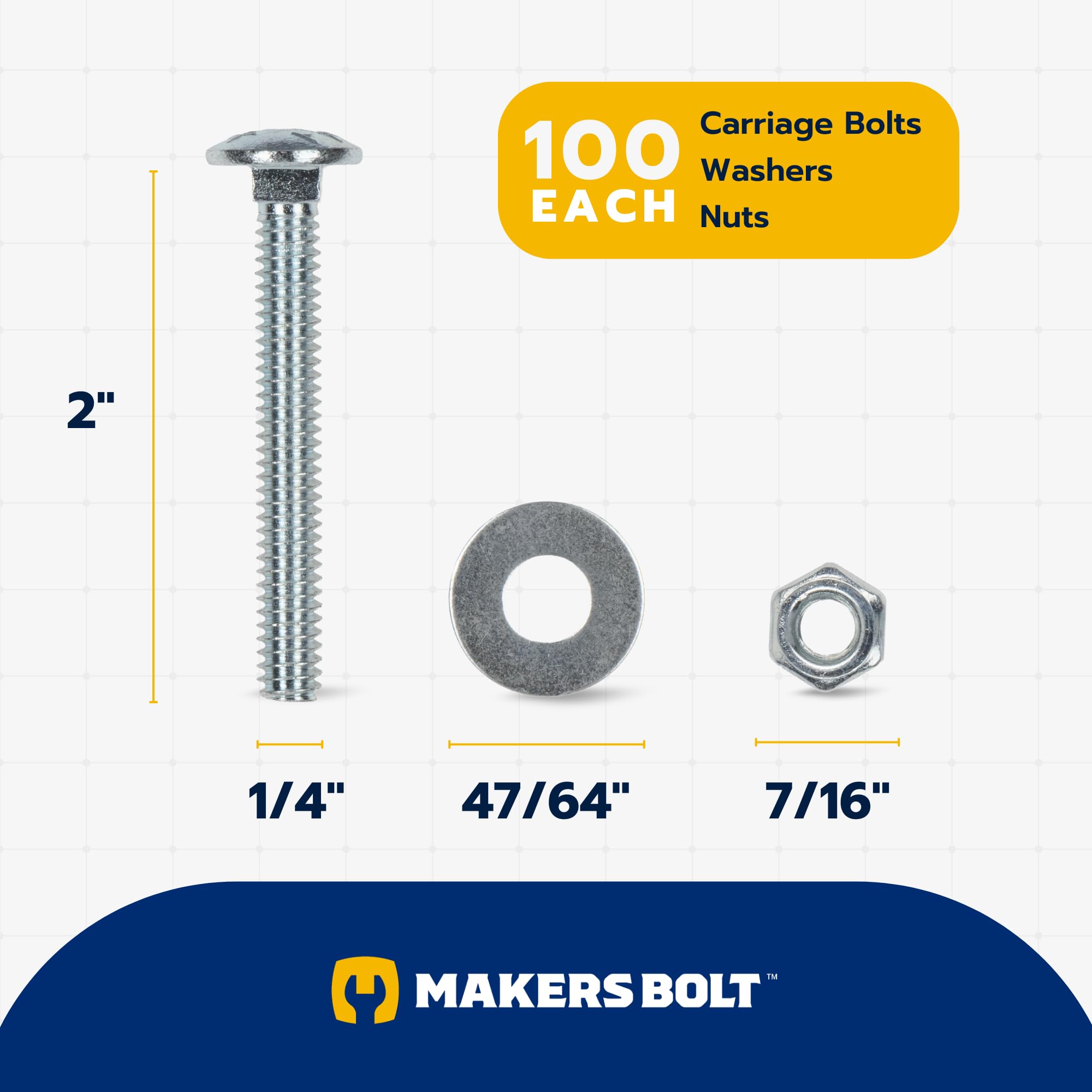 Zinc Carriage Bolts - 100 Pack, Grade 307A -2 Zinc Carriage Bolts - 100 Pack, Grade 307A -2