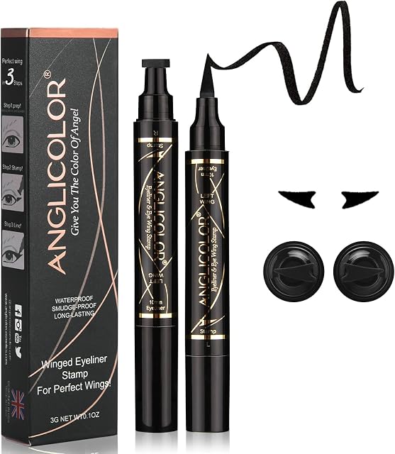 Anglicolor Eyeliner Stamp Wingliner - Black Eyeliner - Liquid Eyeliner for Women Black Eyeliner Pen Winged Eyeliner Pencil Easy to Use Long Lasting Smudge-Proof No Dipping (02)