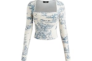 Santorini Beach Vacation: Toile de Jouy Long Sleeve Crop Top