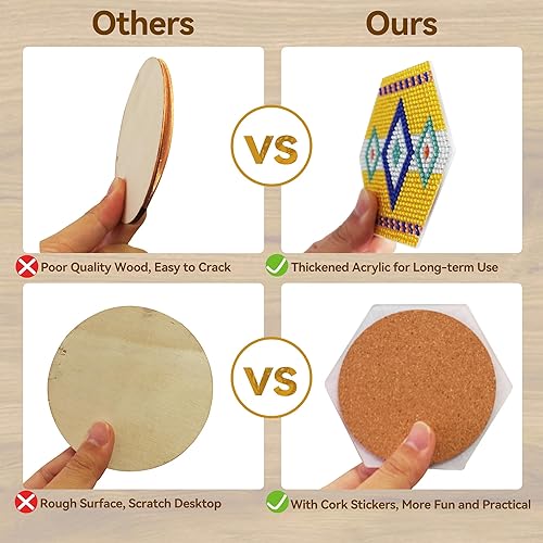 Miniatura 3 de Vcekract Kit de posavasos de pintura de diamante, 6 posavasos de pintura de diamante hexagonal con soporte, arte de diamantes para adultos, kit de