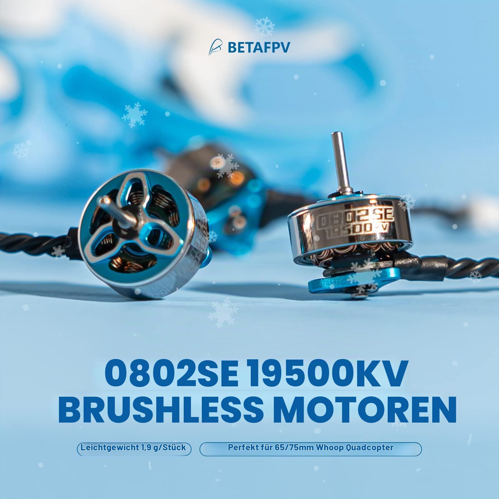 BETAFPV 4pcs 0802SE 19500KV 1S Brushless Motor Ultralight Weight 1S FPV RC Motor Compatible for 65/75mm 1S Brushless Racing Whoop Drone Quadcopter like Meteor Series FPV Drones-Iceblue
