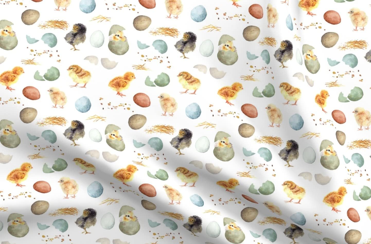 Spoonflower Fabric - Easter White Bunny Kids Spring Watercolor Eggs Printed on Organic Cotton Sateen Fabric by The Yard - Sewing Quilting Apparel Home Decor