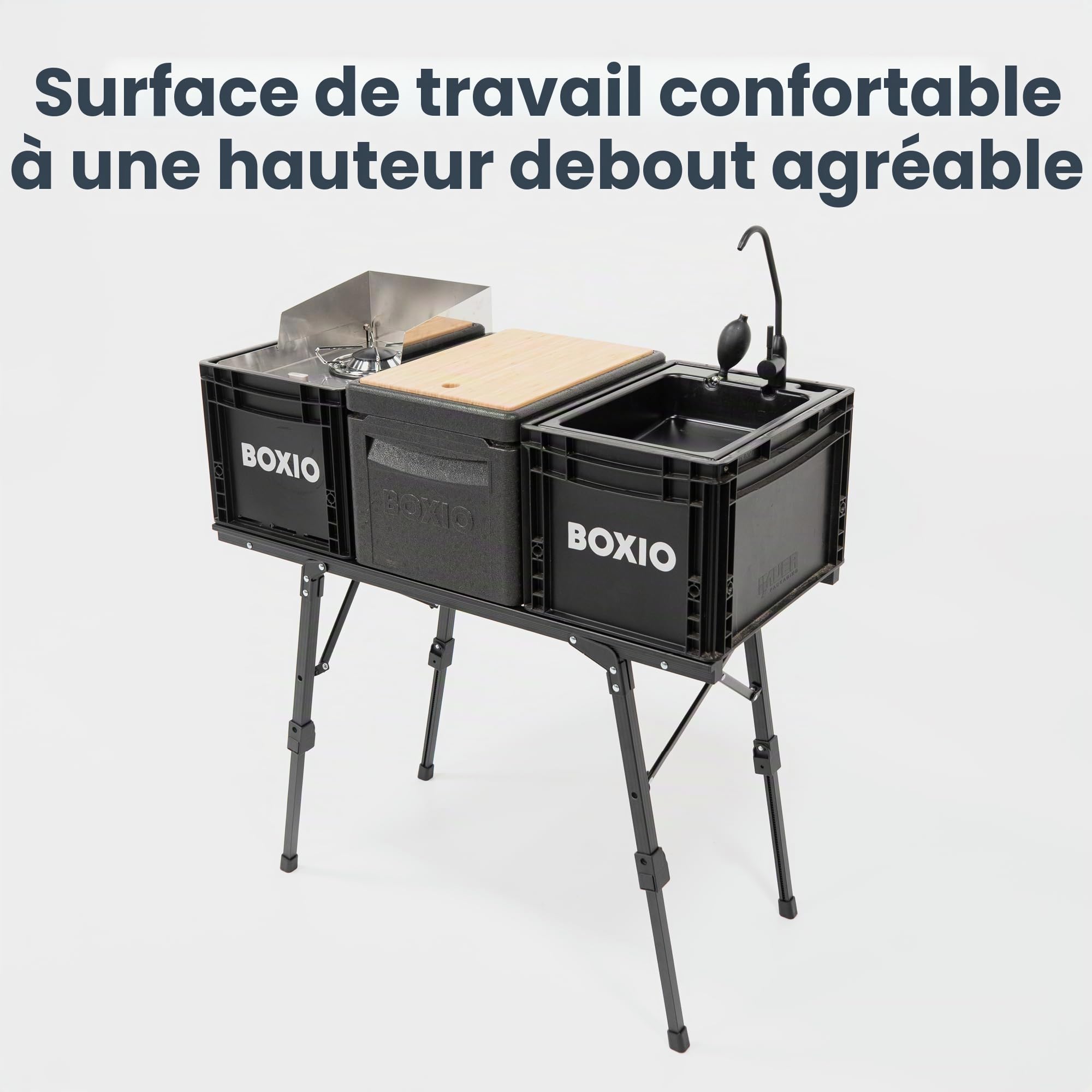BOXIO - Table : table de camping pliante 88 x 40 cm, résistante aux intempéries, stable et pliable, table d'extérieur réglable en hauteur pour camping, jardin, balcon et camping-car accessoires petite