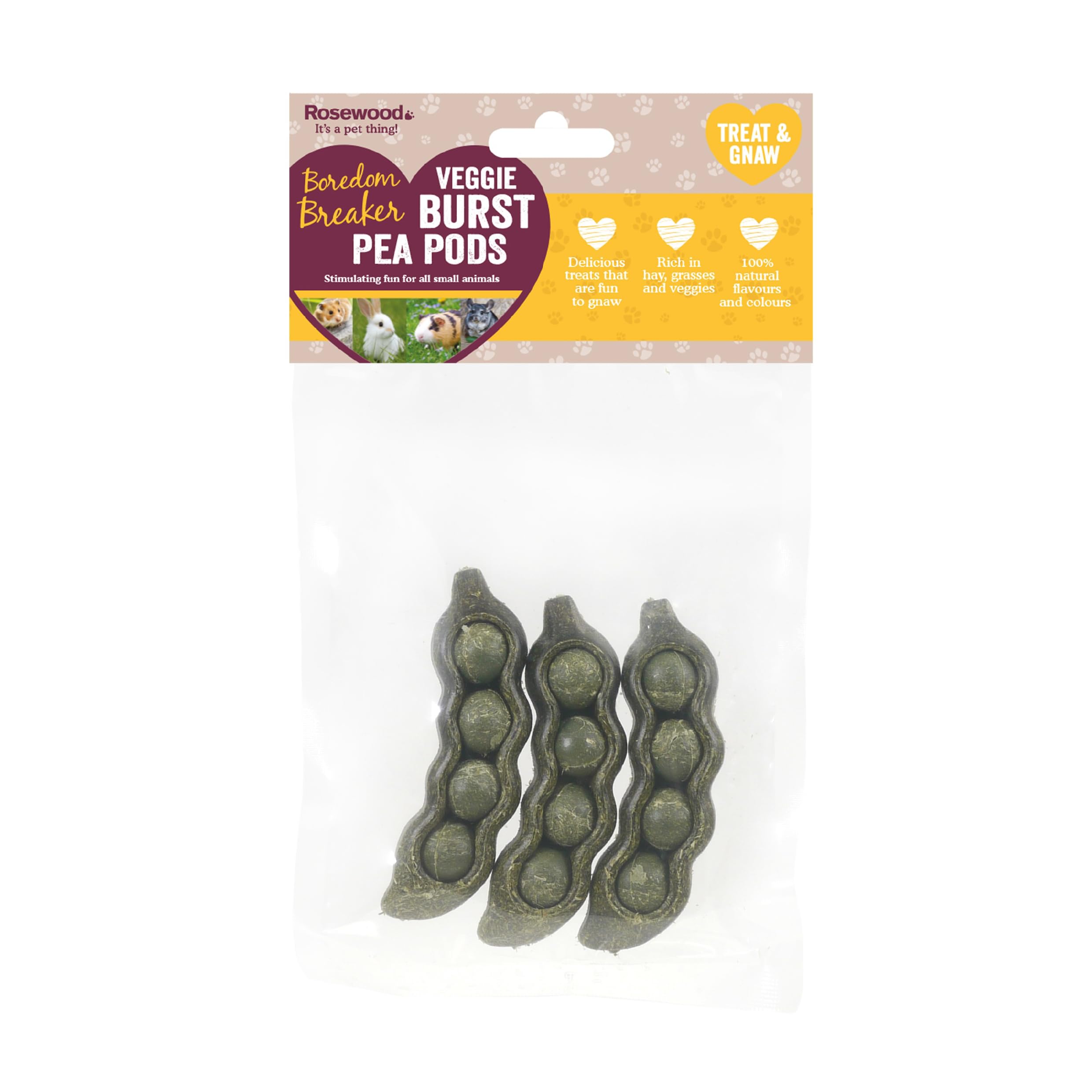ROSEWOOD BOREDOM BREAKER VEGGIE BURST PEA PODS SMALL ANIMAL GNAW TREATS 3PCS 80G