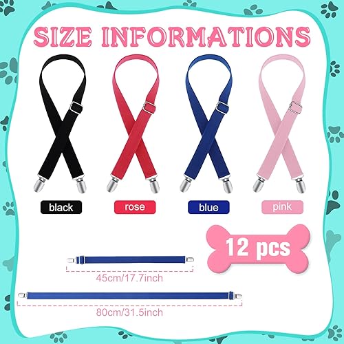 Miniatura 2 de Paquete de 12 tirantes para perro ajustables a granel para mujer 2 correas con clip negro rosa azul