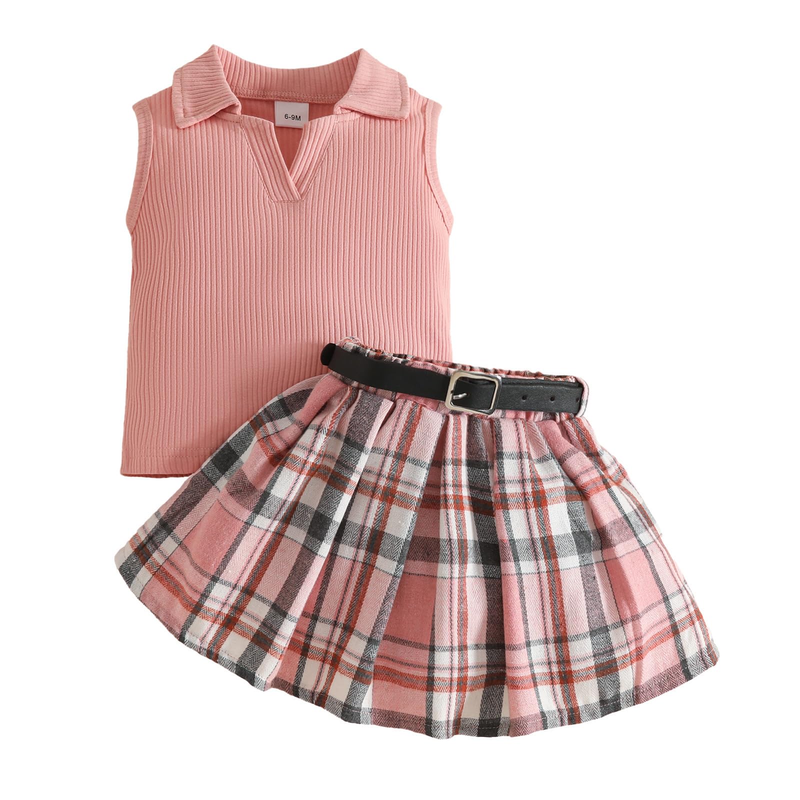 Vestiti Set per Neonata Bambina Maglione Senza Maniche Top + Gonna Scozzese con Fascia 3 Pezzi Ragazze di Vestiti Outfit