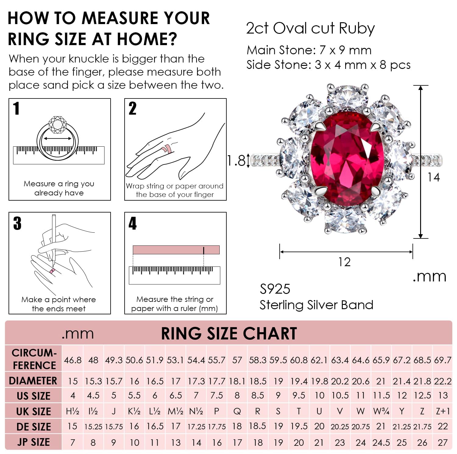 Michooyel S925 2.0ct Rubino Sangue di piccione Anello Taglio ovale Anello di fidanzamento Fedi di diamanti Anello nuziale Argento sterling Cubic Zirconia Gioielleria raffinata per le donne