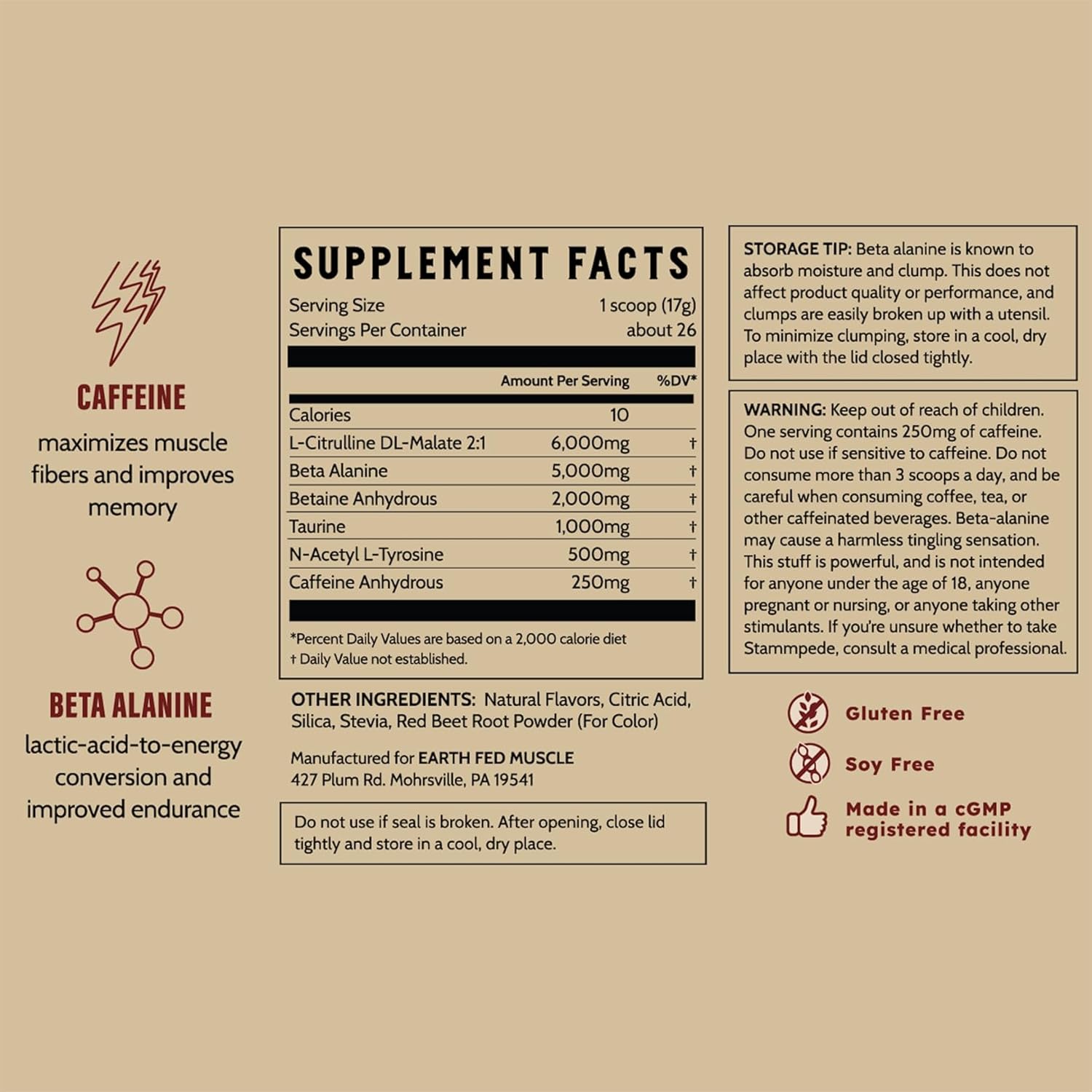 Earth Fed Muscle Stammpede Pre Workout – Dragon Fruit Punch, Clean Energy, Focus, Muscle Support, No Fillers or Artificial Flavors, 30 Servings - Image 8