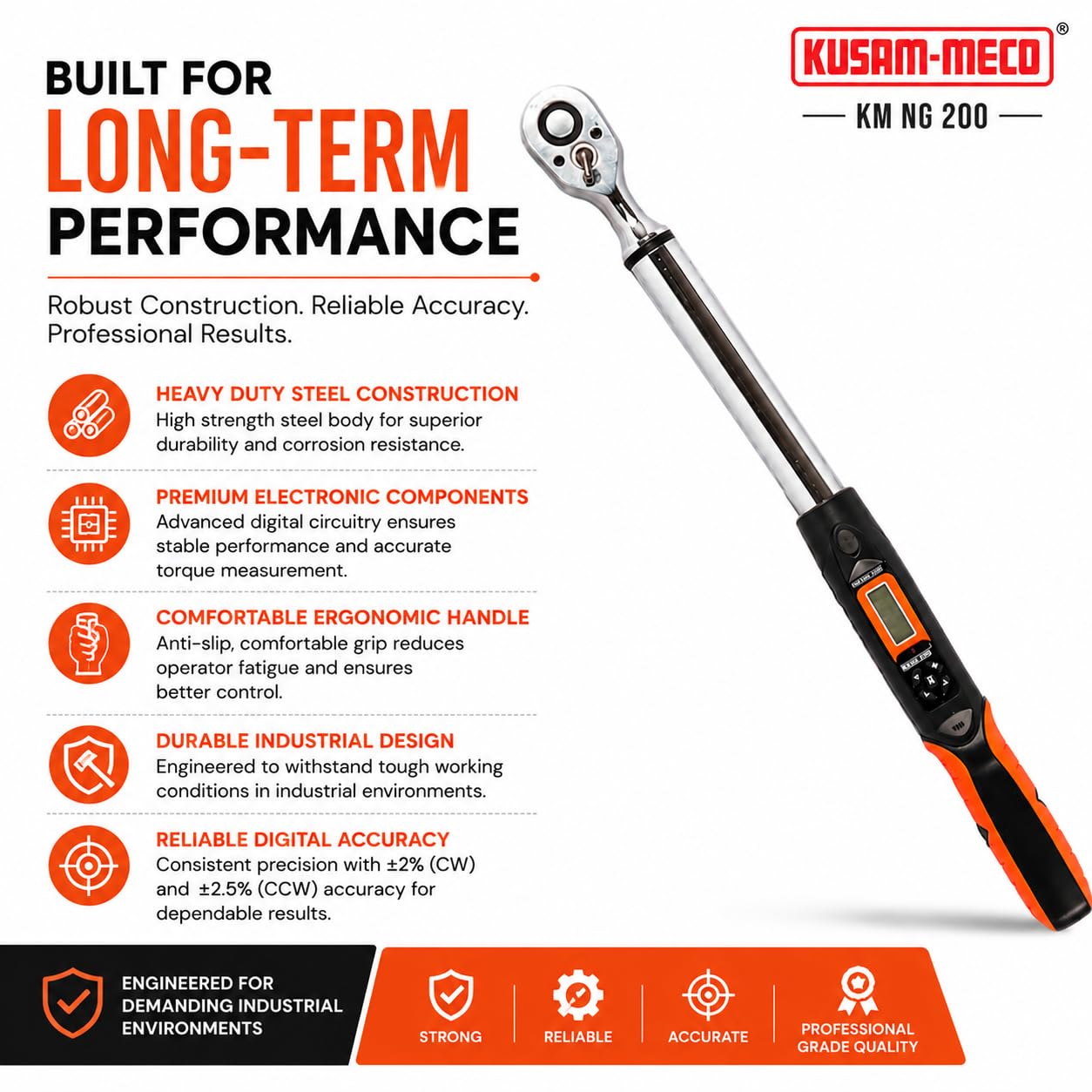 KUSAM-MECO DIGITAL TORQUE WRENCH KM NG 200 |User-Friendly Control | Advanced Technology | Easy Operations | 1 Year Warranty 2
