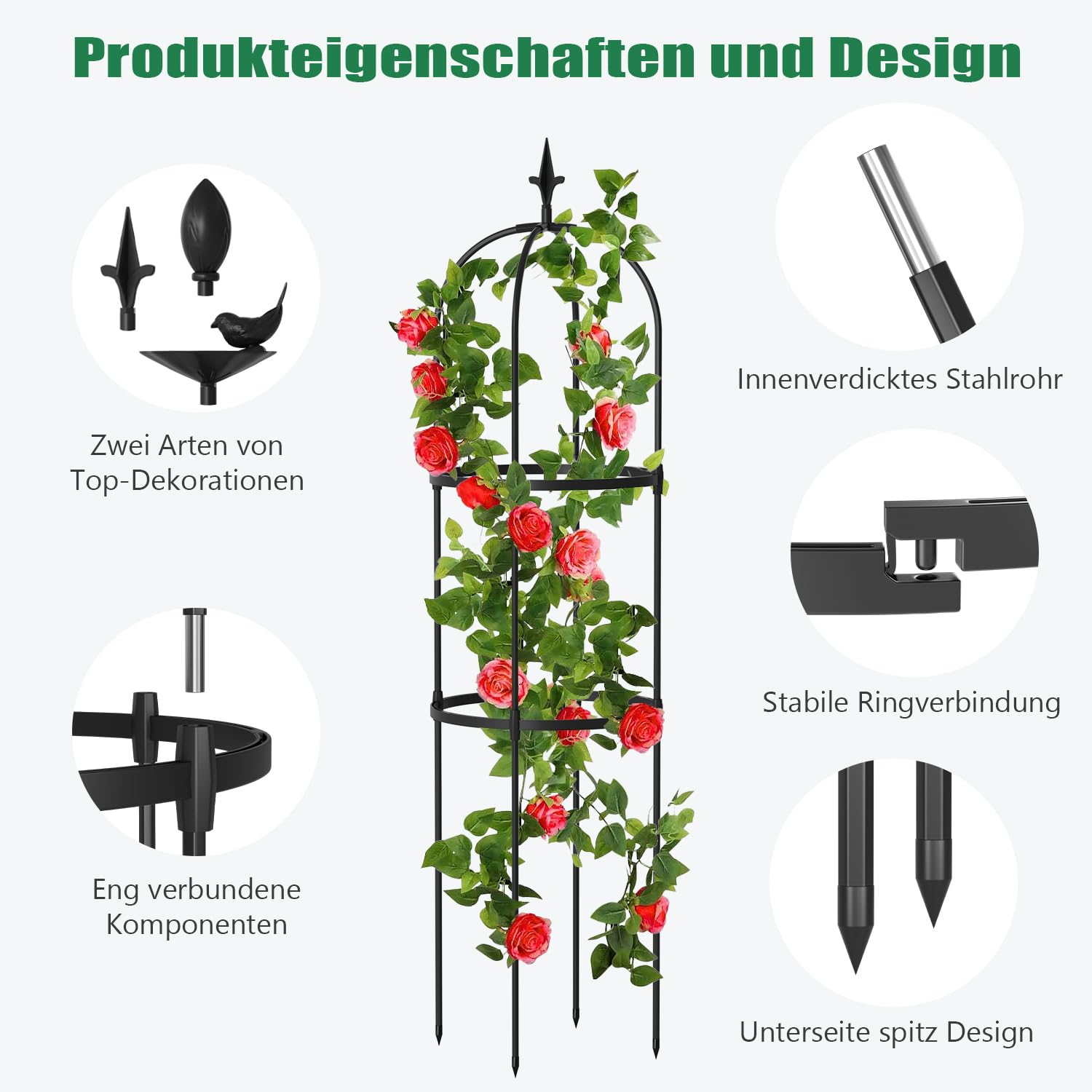 SUNYRISY Rankhilfe Garten Obelisk 3er Set, Rankgitter Käfige für Kletterpflanzen wie Blumen, Tomaten, Rosen usw, Witterungsbeständig Beschichtetes Metall Gartendekoration
