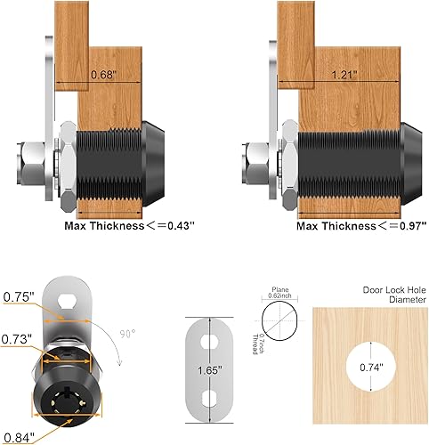 Miniatura 7 de Paquete de 2 cerraduras negras de 58 pulgadas para gabinete, cerradura de almacenamiento para buzón de correo y llave similar, cerraduras para