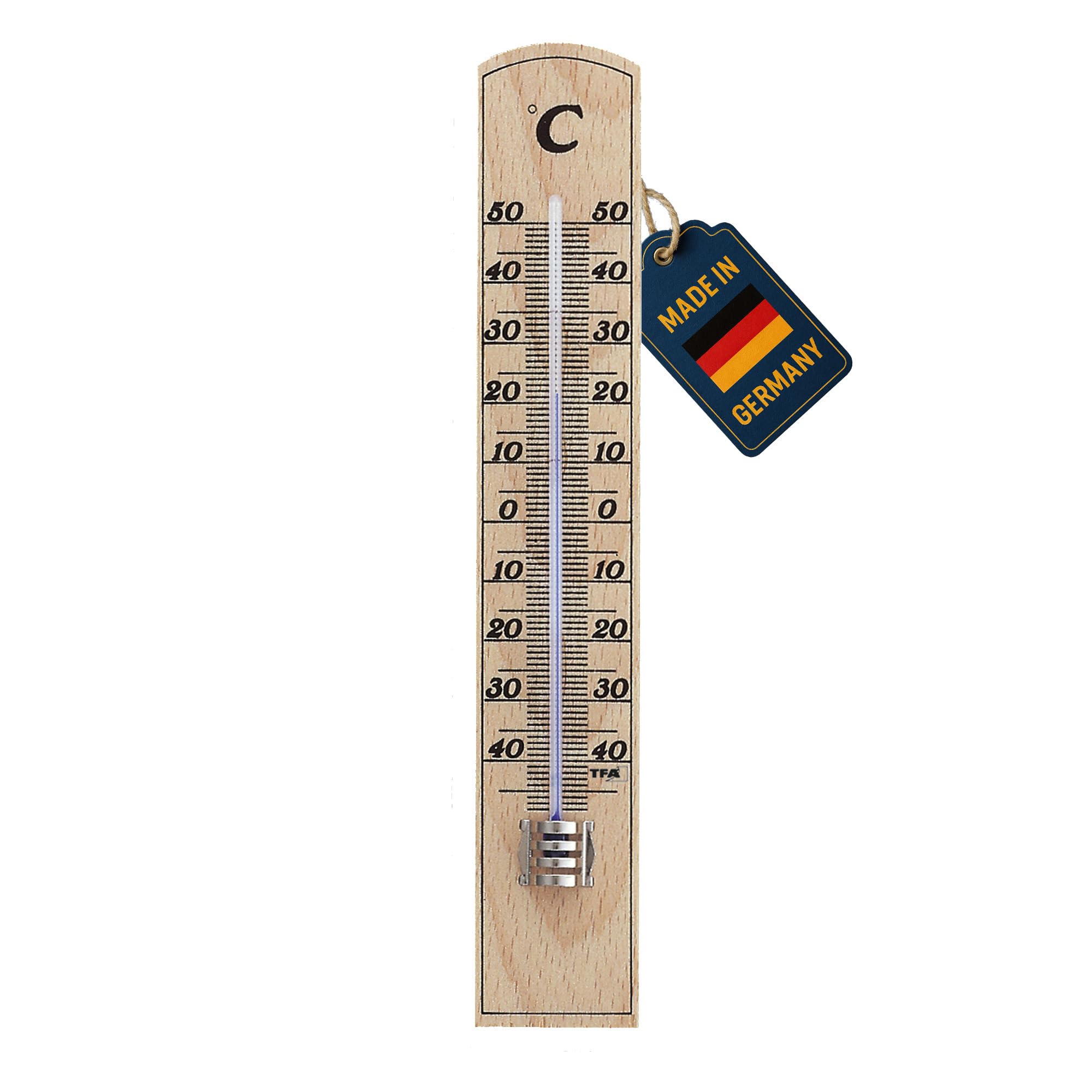 TFA Dostmann Termometro analogico per interni, 12.1004, di provenienza tedesca, alta precisione, in legno massiccio di faggio, marrone