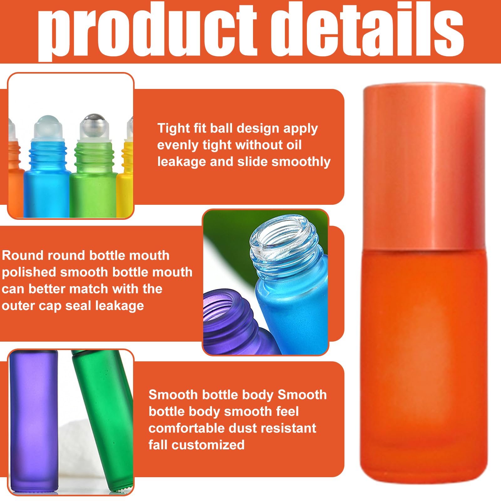 Roll On Botellas de cristal para aceite esencial, 24 unidades, vacías, 5 ml, multicolores, con bolas de rodillo de acero inoxidable y accesorios para aceites esenciales, perfume, masajes