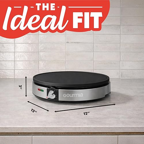 Miniatura 8 de Gourmia Máquina de crepas de 12 pulgadas, plancha eléctrica antiadherente para panqueques, omelettes y más, control preciso de temperatura con luces