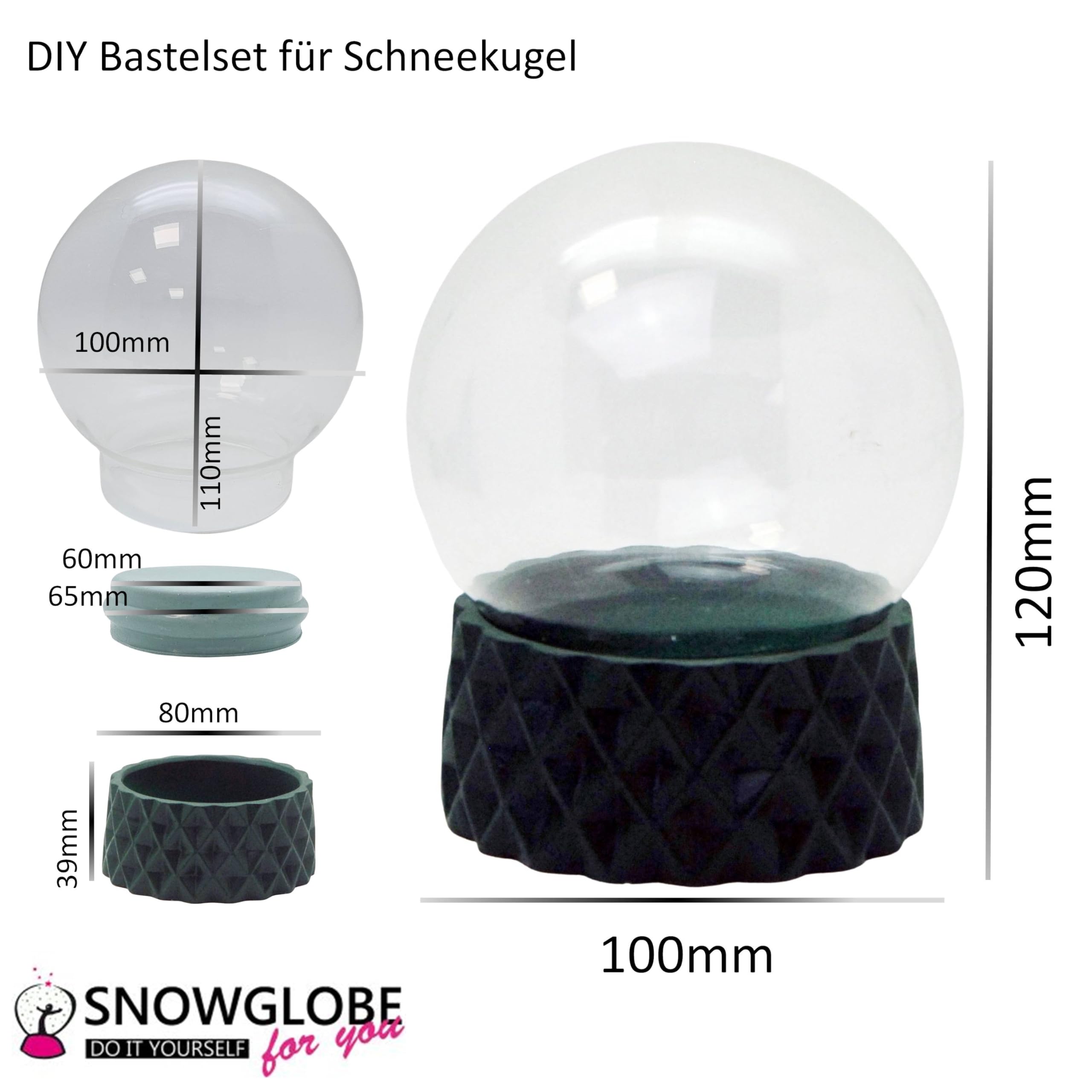 Kit De Bricolage - Boule à Neige - Do It Yourself - Avec Boule En Verre Et Socle En Polyrésine - Vert Rond Cubique - Diamètre : 100 Mm - Boule à Paillettes - 40107