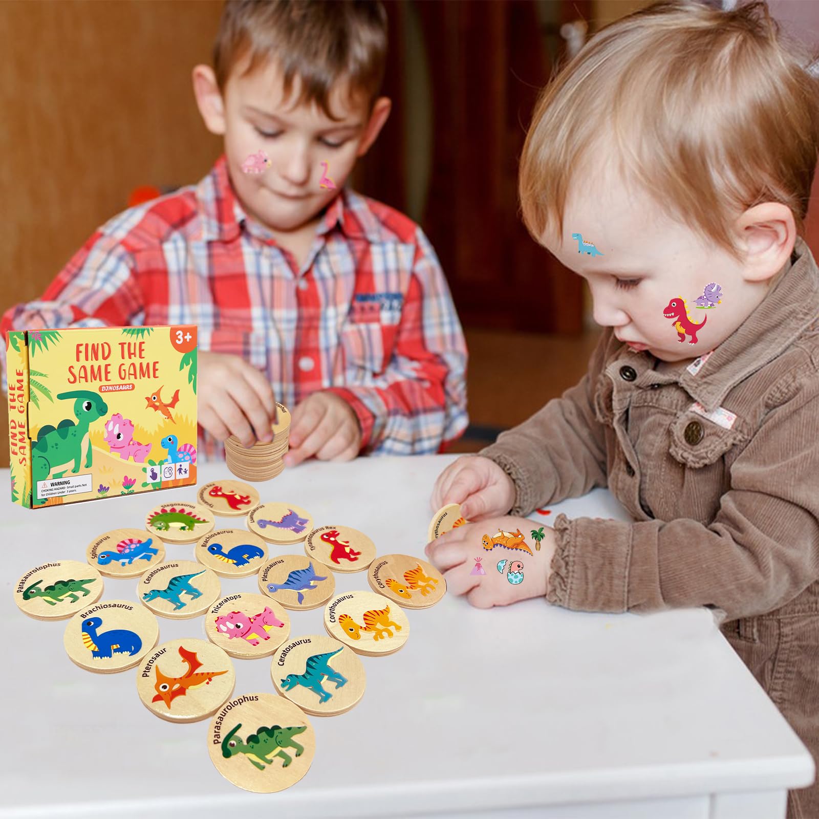 Gioco di Memoria con Coppie di Dinosauri, 24 Pezzi Gioco di Memoria con Coppie di, Gioco di memoria a coppie Giocattoli Montessori per Bambini dai 3 anni in su con 10 adesivi di dinosauri