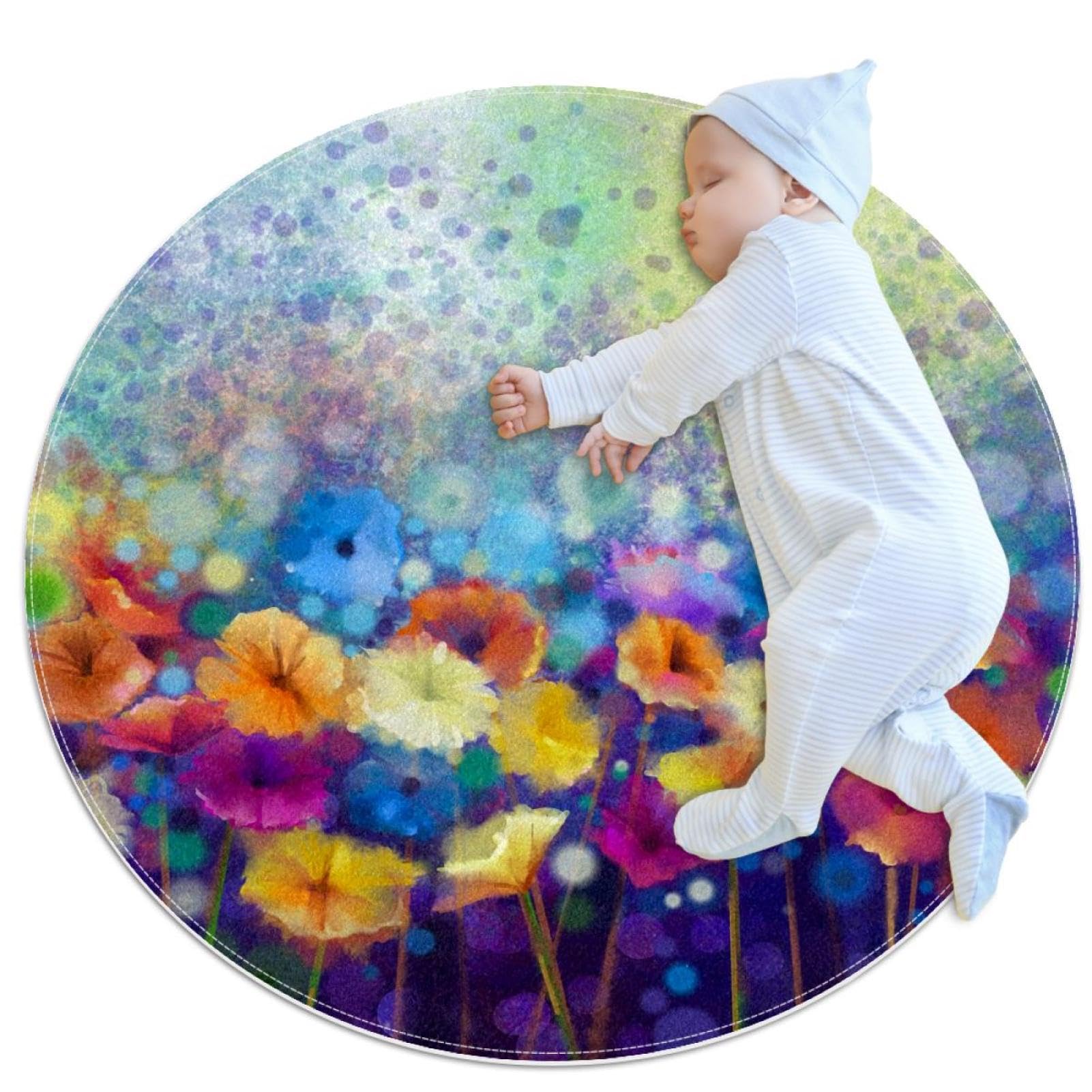 Tapis de salle de bain aquarelle rond 1m antidérapant pour chambre d'enfant