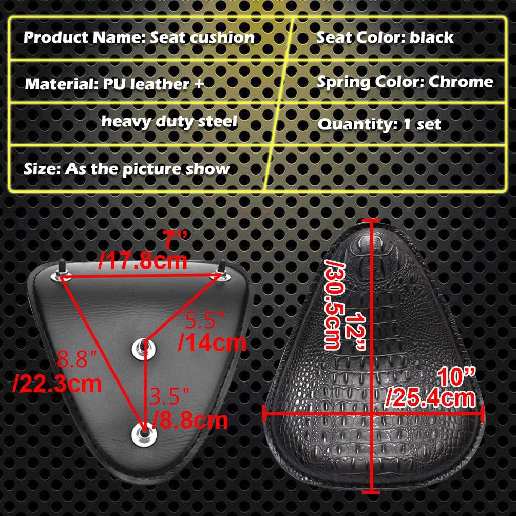 KATUR Universal Motorcycle Crocodile Leather Style Saddle Solo Seat Cushion Spring Compatible with Harley/Honda/Yamaha/Kawasaki Black