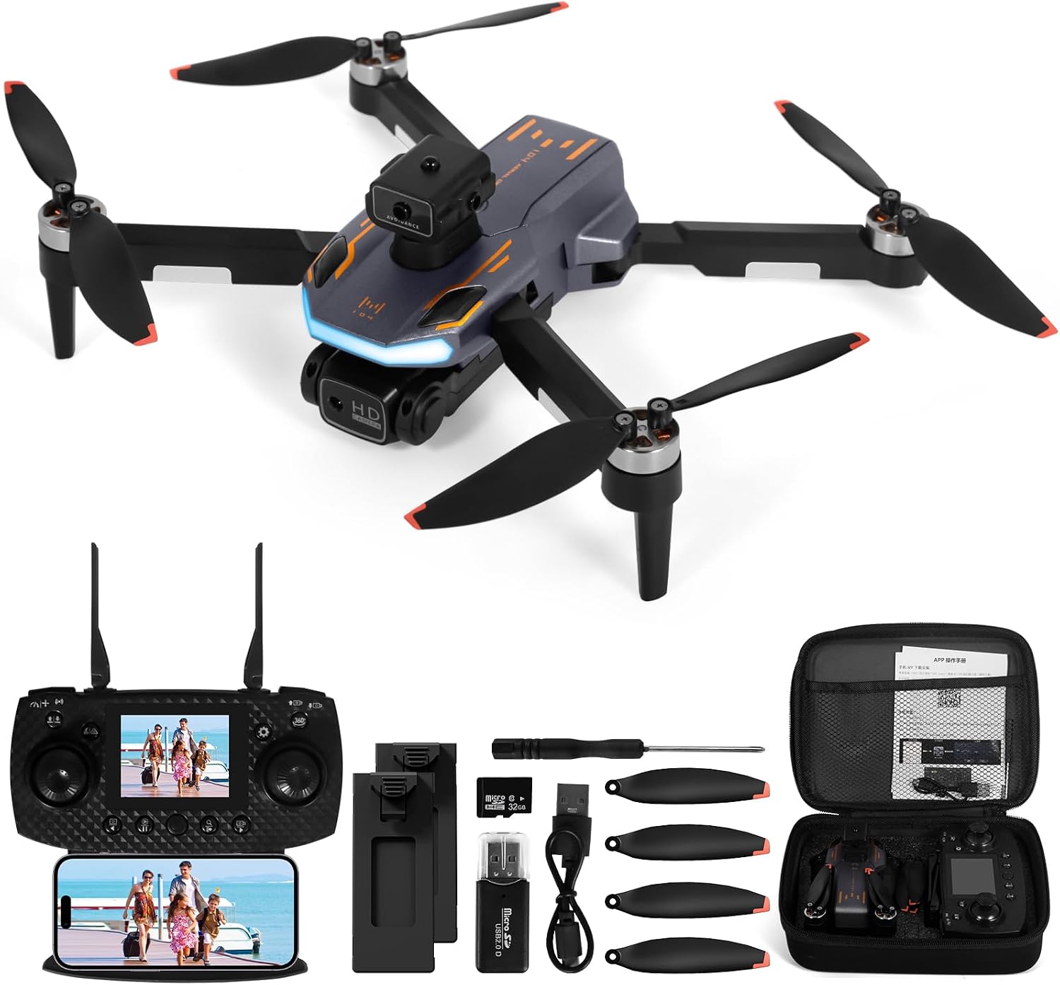 Drone Avec Caméra 1080P – Moteur Sans Balais, 2 Batteries, évitement D'obstacles, Pliable, Cadeau Enfant Adulte