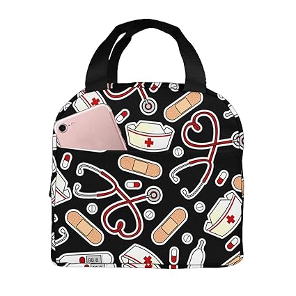 Nurse Theme Lunch Bag for Women Insulated Tote Bag Reusable Cooler Lunch Box for Work Picnic Travel