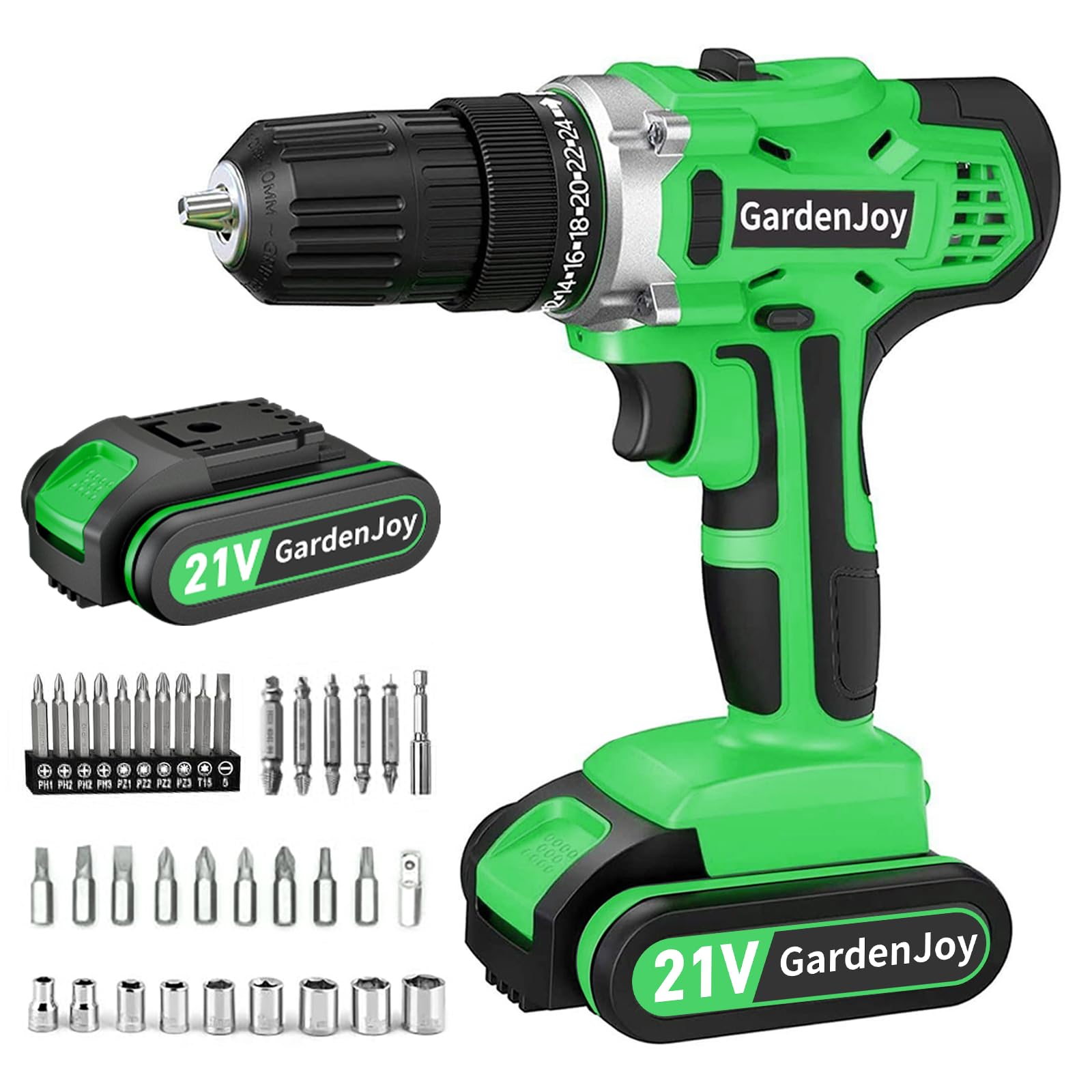 20v Cordless Drill Set, Power Electric Kit Battery With Charger 30Nm 2-Speed 3/8" Keyless Chuck 24+1 Torque Drill Driver screwdriver Bits with LED Electric Work Light for MEN DIY