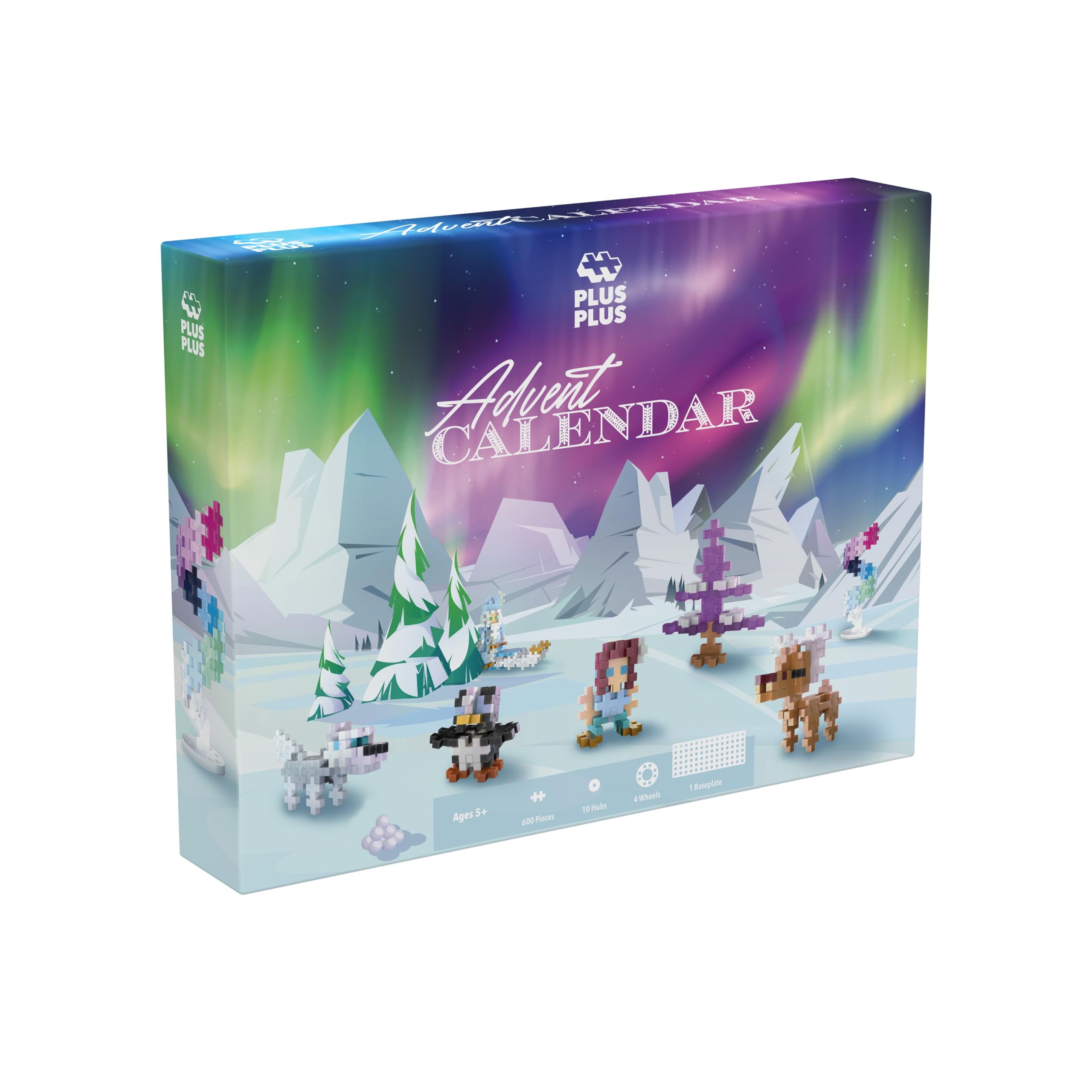 PLUS PLUS Calendario de Adviento de Navidad 2025, 25 juguetes de bloques de construcción para niños, mini kits de rompecabezas 3D, divertidos regalos de tallo de cuenta regresiva de vacaciones, 600