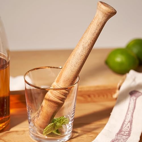 Miniatura 6 de Twine Mojito Muddler de madera de acacia para cócteles con bolsa de almacenamiento de yute, accesorios de bar, mezclador de cócteles, mezclador de