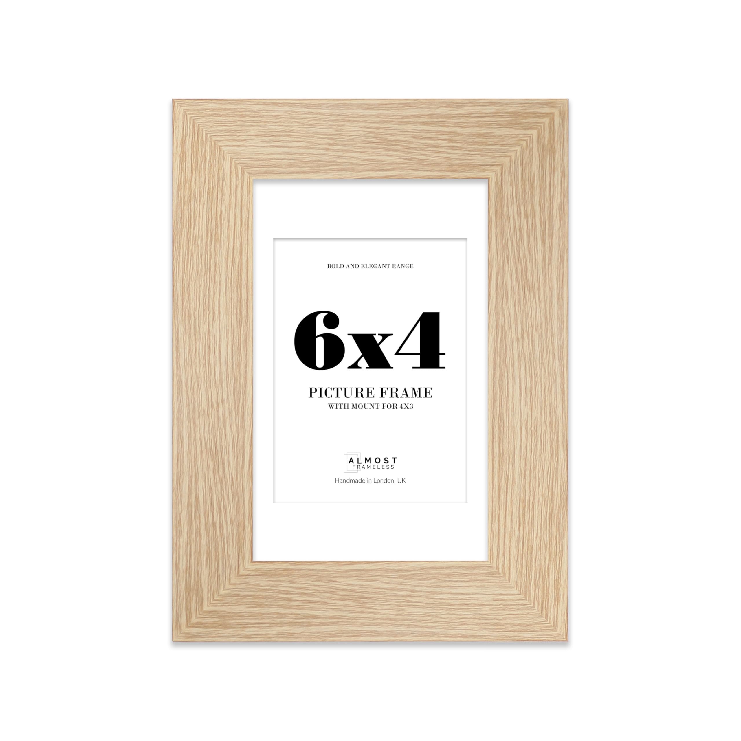 6x4 Oak Frame With Mount for 4x3 Pictures 28mm Edge Portrait and Landscape Display with Wall Hooks and Kickstand, 1 Pack