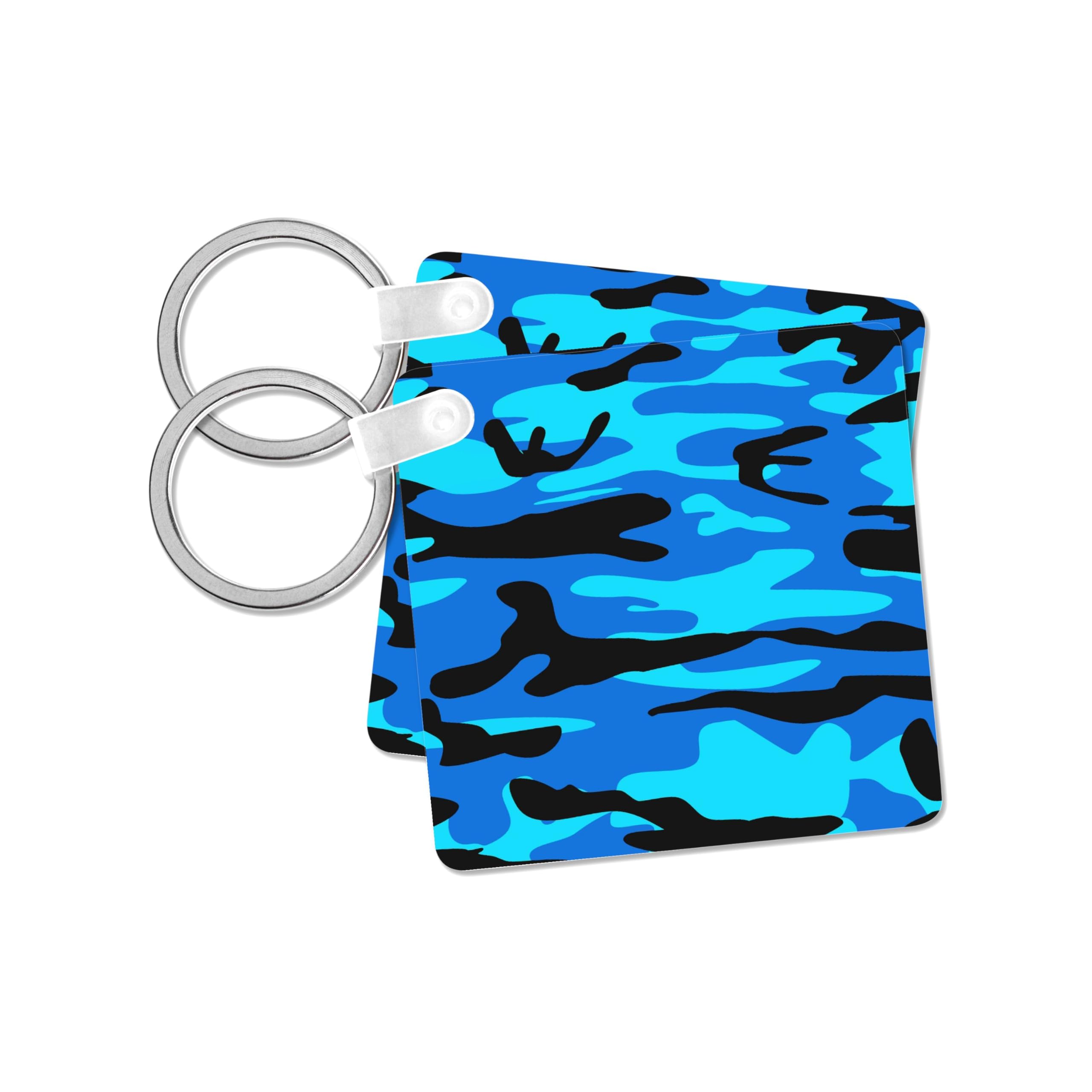 3dRose, Neon bright blue camo print - army uniform camouflage pattern - boys military soldier blend texture, set of 2 Key Chains