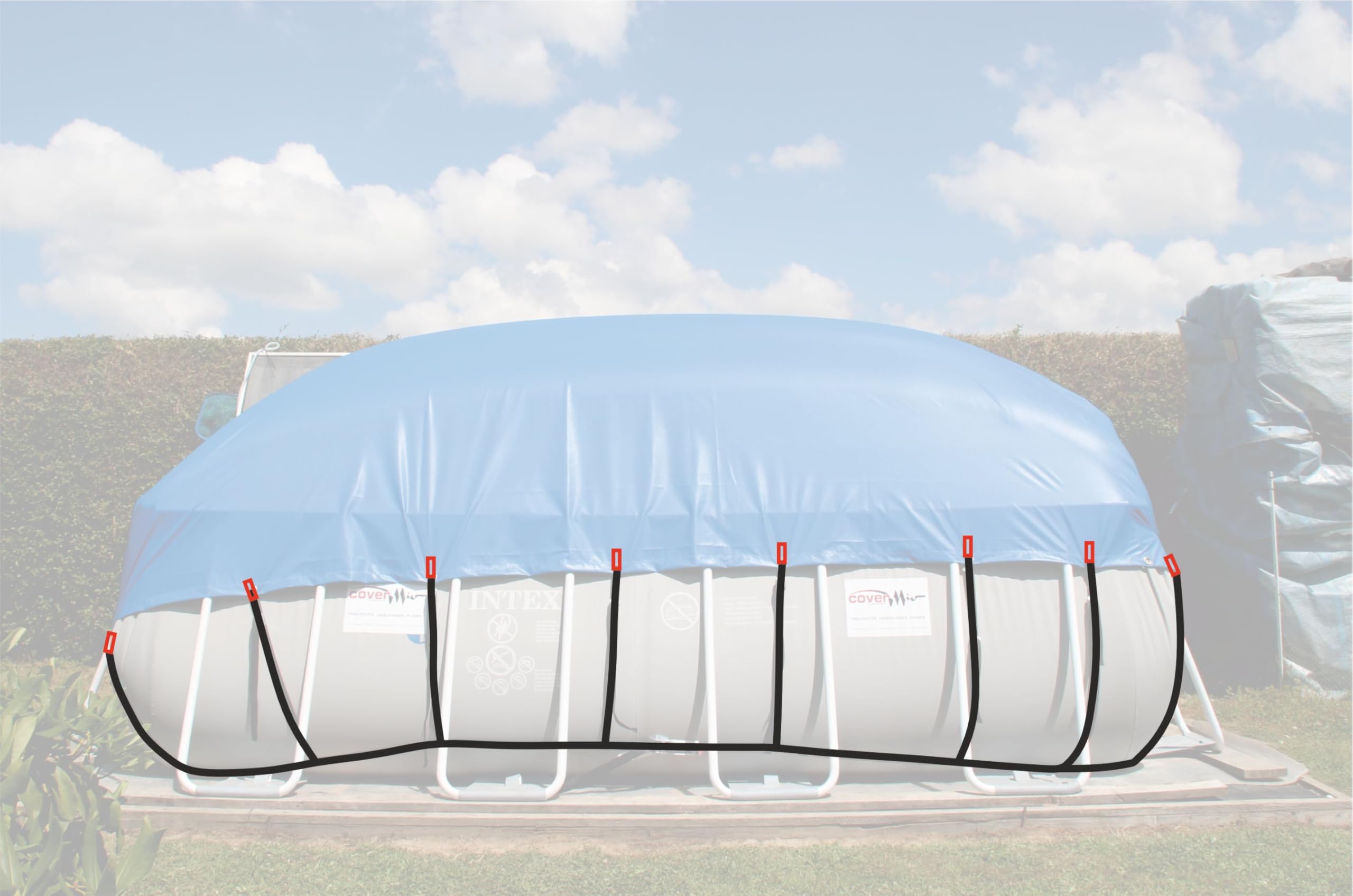 PoolBelt Befestigungsset für Poolabdeckungen | Befestigungsset Poolplane | Befestigung Abdeckplane für eckige Stahlrahmenpools (Rechteckig 5.490×2.740×300 mm)