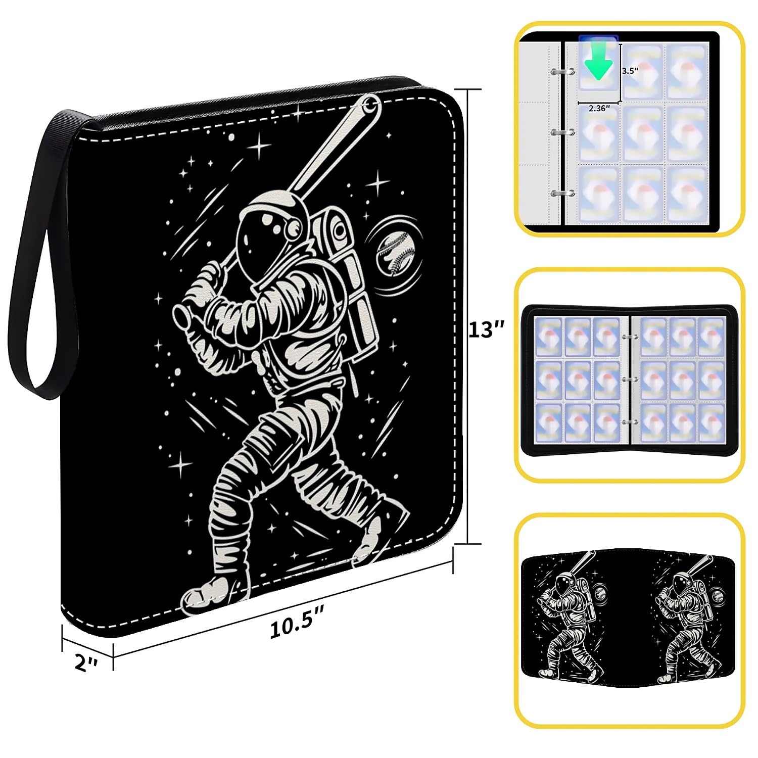 Raccoglitore di carte 900 tasche, 50 maniche grande raccoglitore porta carte collezionabili 9 tasche, organizer per album, custodia protettiva per raccoglitore, regalo spaziale, baseball, nero