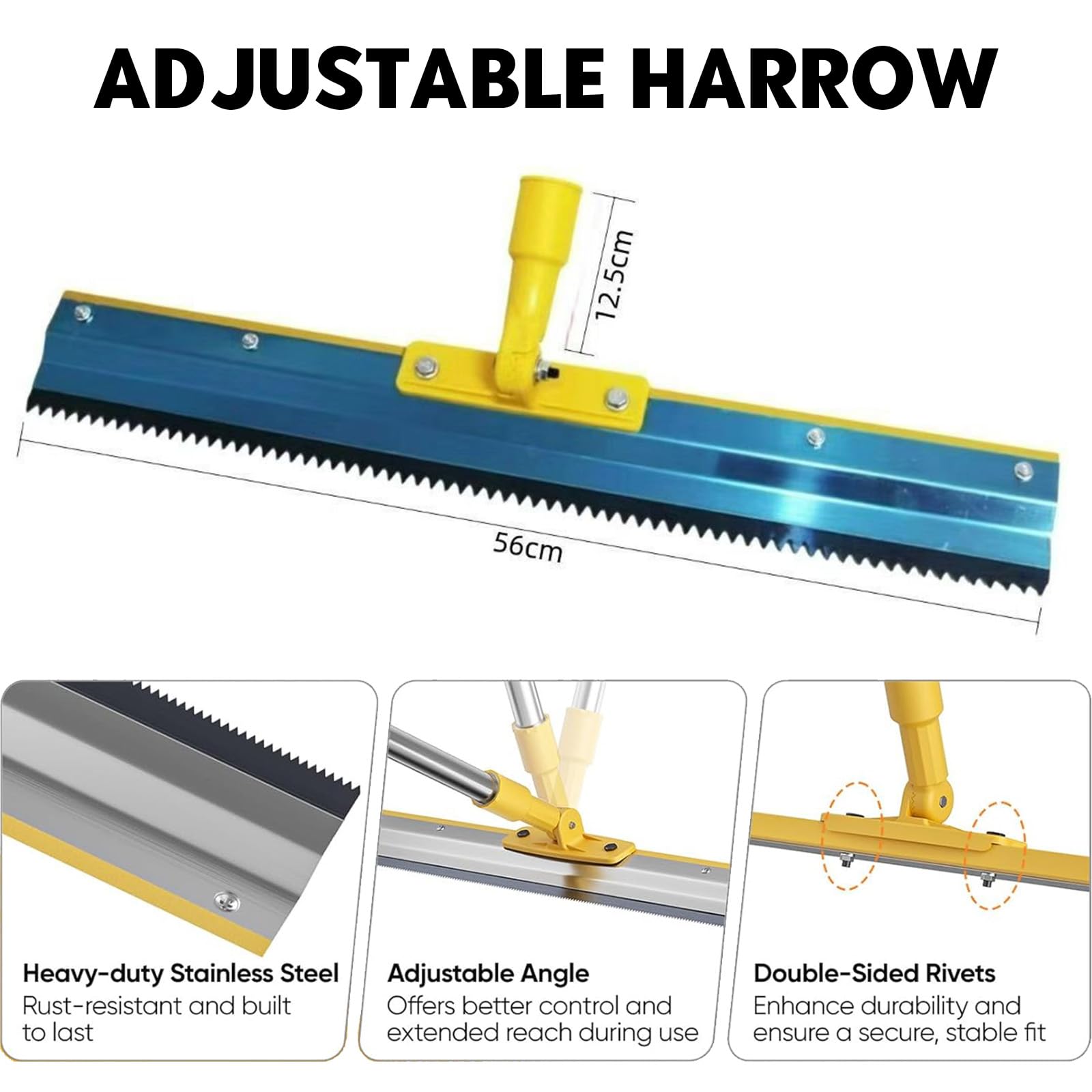 Set di attrezzi per il rivestimento del pavimento, composto di compensazione con rullo di sfiato da 50 + 10 cm, spatola da 56 cm (spina obliqua da 3 mm), scarpe per unghie e manico telescopico 40