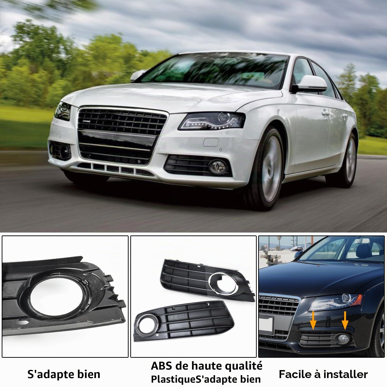 TTCR-II 2PCS Caches Antibrouillard Compatibles avec Audi A4 B8 8K 2009-2011 | Grille de Phare antibrouillard Gauche + droite A4 B8 8K Cadre Calandre anti-brouillard 8KD807681/8KD807682-Noir