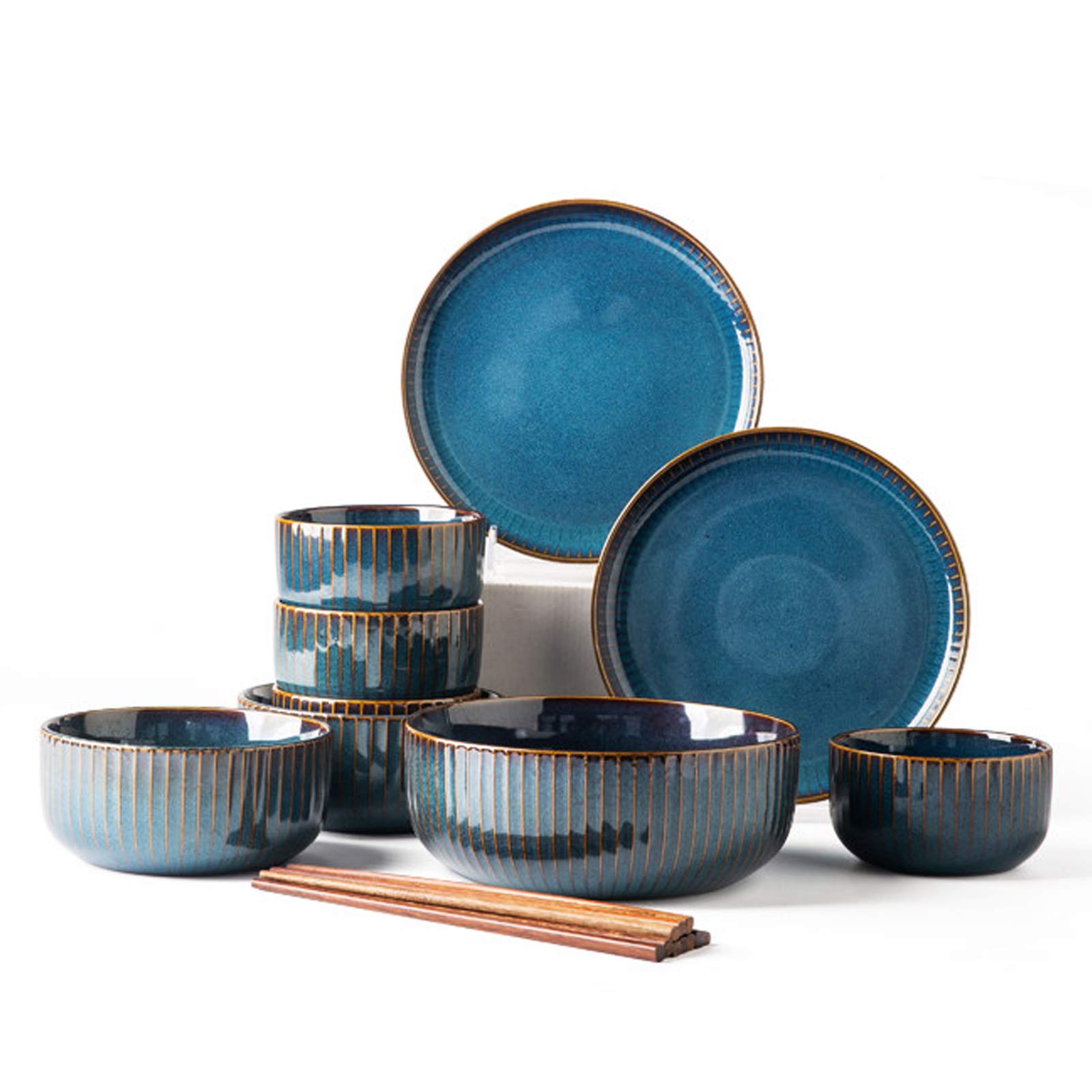 QBLDX Dinnerware for 4 People, Creativity Gradient Color Ceramic Dishes Set, Handmade Dinner Service, Soup Plate, Noodle Bowl, Gift