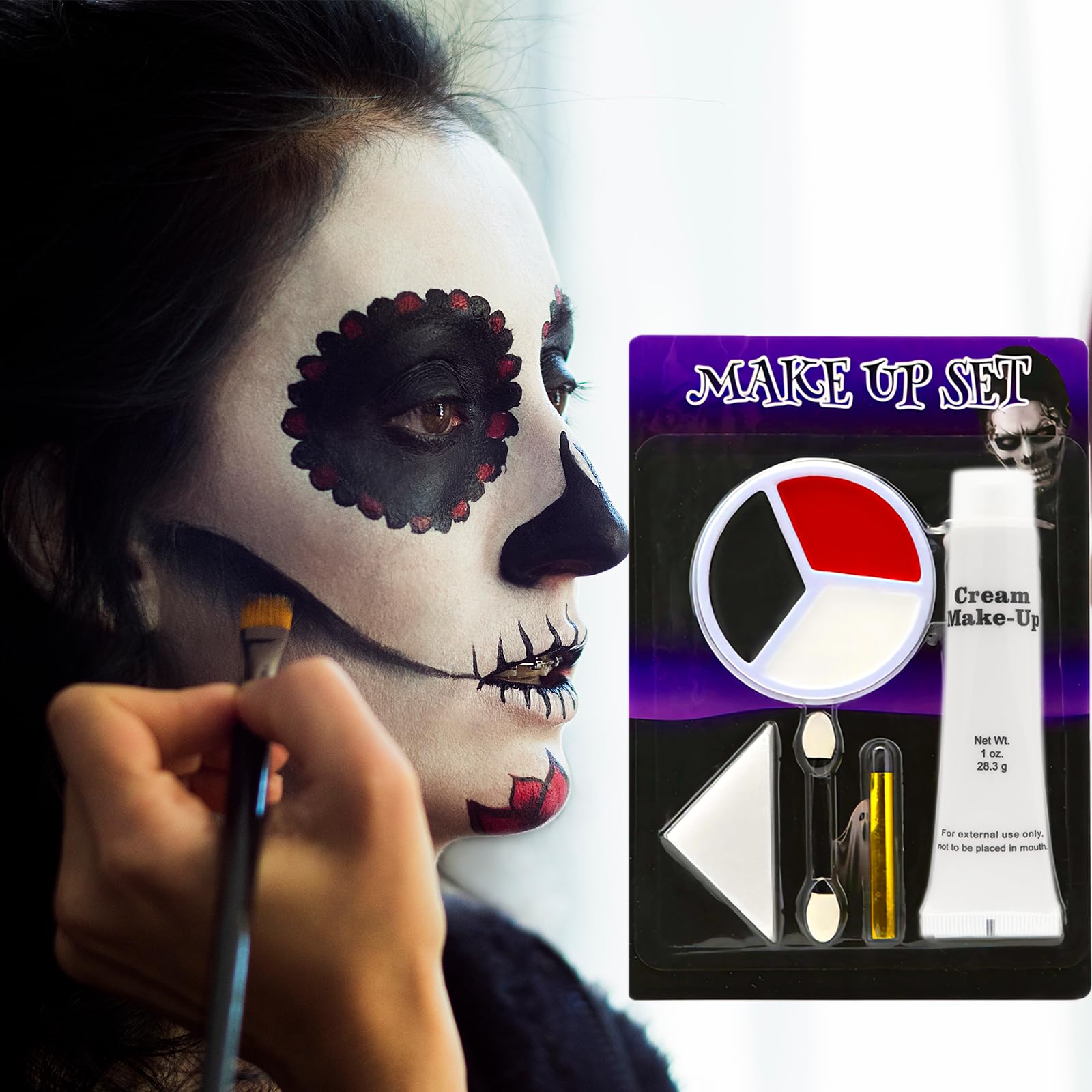 Halloweenowa biała farba do twarzy, SFX, zestaw do makijażu, biało-czarno-czerwona farba do twarzy, zestawy do makijażu na Halloween, do twarzy i ciała, Cosplay, SFX, zestaw do makijażu na Halloween