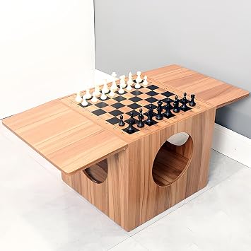 Chess Coffee Table,Handcrafted Wooden Chess & Go Table with Double Sided Board,Multiusage Game Furniture,Ideal for Family Board Games and Home Decoration CExtended