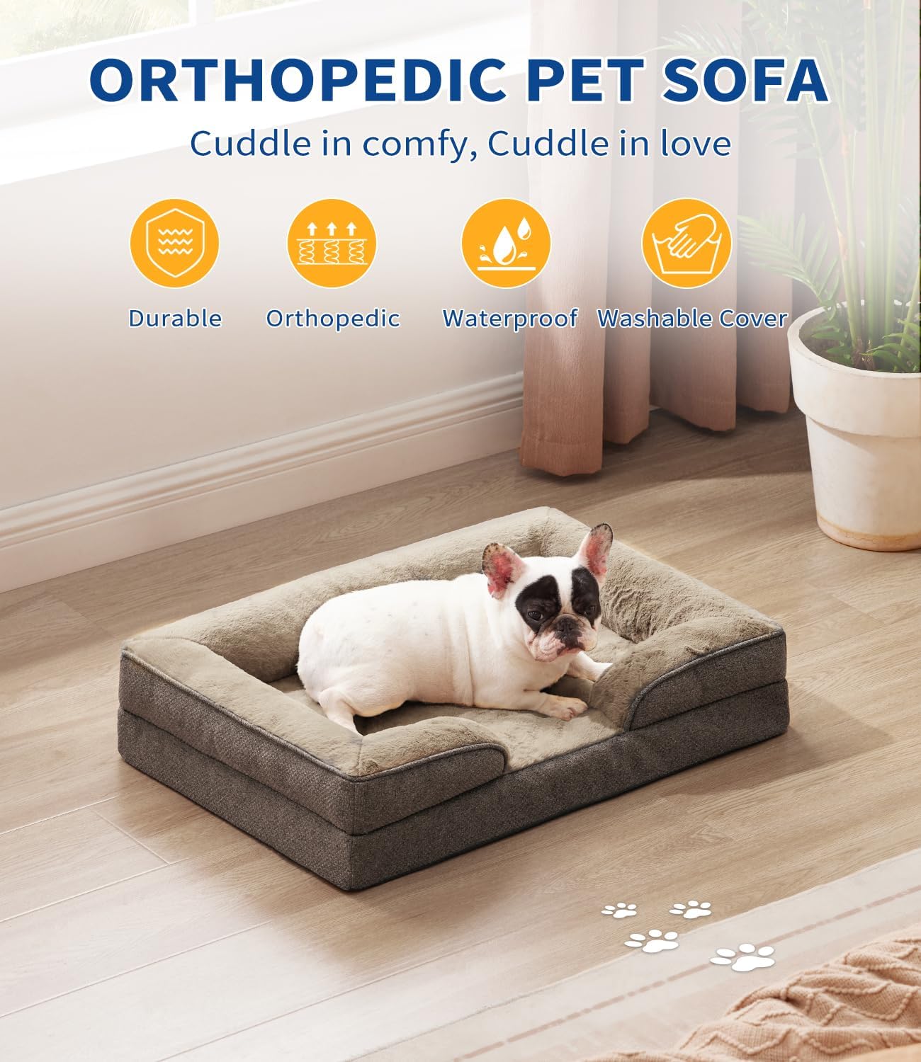 Made4pet Dog Bed Orthopedic, Dog Sofa for Small Dogs Supportive Foam Pet Cushions Bed with Washable Removable Cover, Egg-Crate Foam, Waterproof Lining Bottom, Brown, 30 * 20 * 6.5 Inch