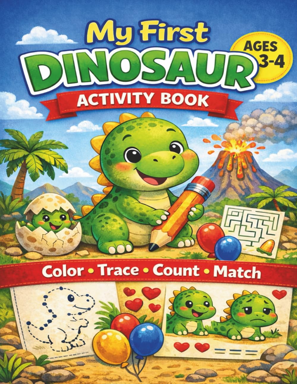 My First Dinosaur Activity Book: Fun Coloring, Tracing, Counting and Matching for Ages 3-4 (Little Explorers Activity Series)
