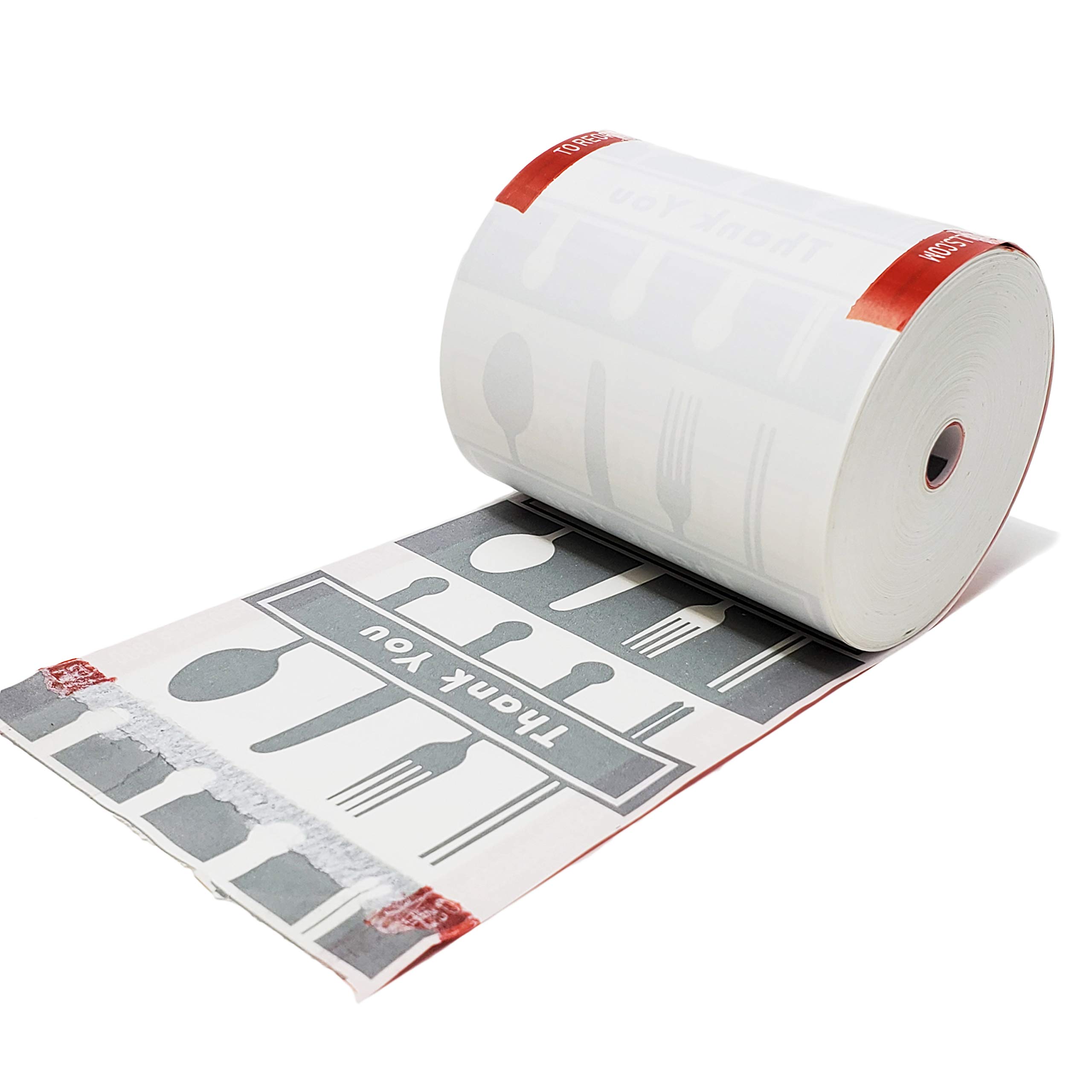 BuyRegisterRolls [Pack of 50 PrePrinted Rolls] Width 3 1/8 Thermal Paper x 230 Feet Length Restaurant (Fork & Knife) Design On Back Of The Rolls Without Core