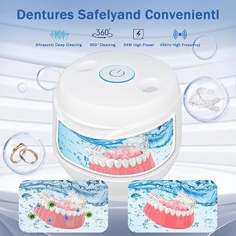 Ultrasonic Retainer Cleaner Machine - 45kHz Deep Cleaning for Dentures, Aligners, Mouth Guards, Whitening Trays, Toothbrush Heads, and Braces 200ML Portable Ultrasonic UV Retainer Cleaner for Dentures