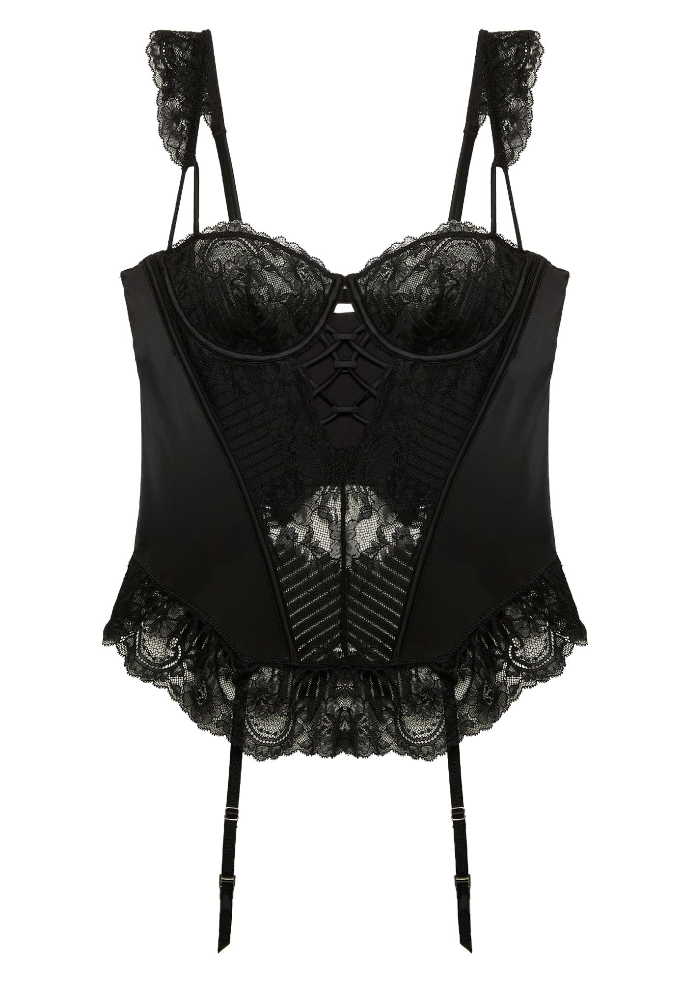 YAMAMAY - Guepiere Donna, Linea Malice, Pizzo Allover e Microfibra, Nero
