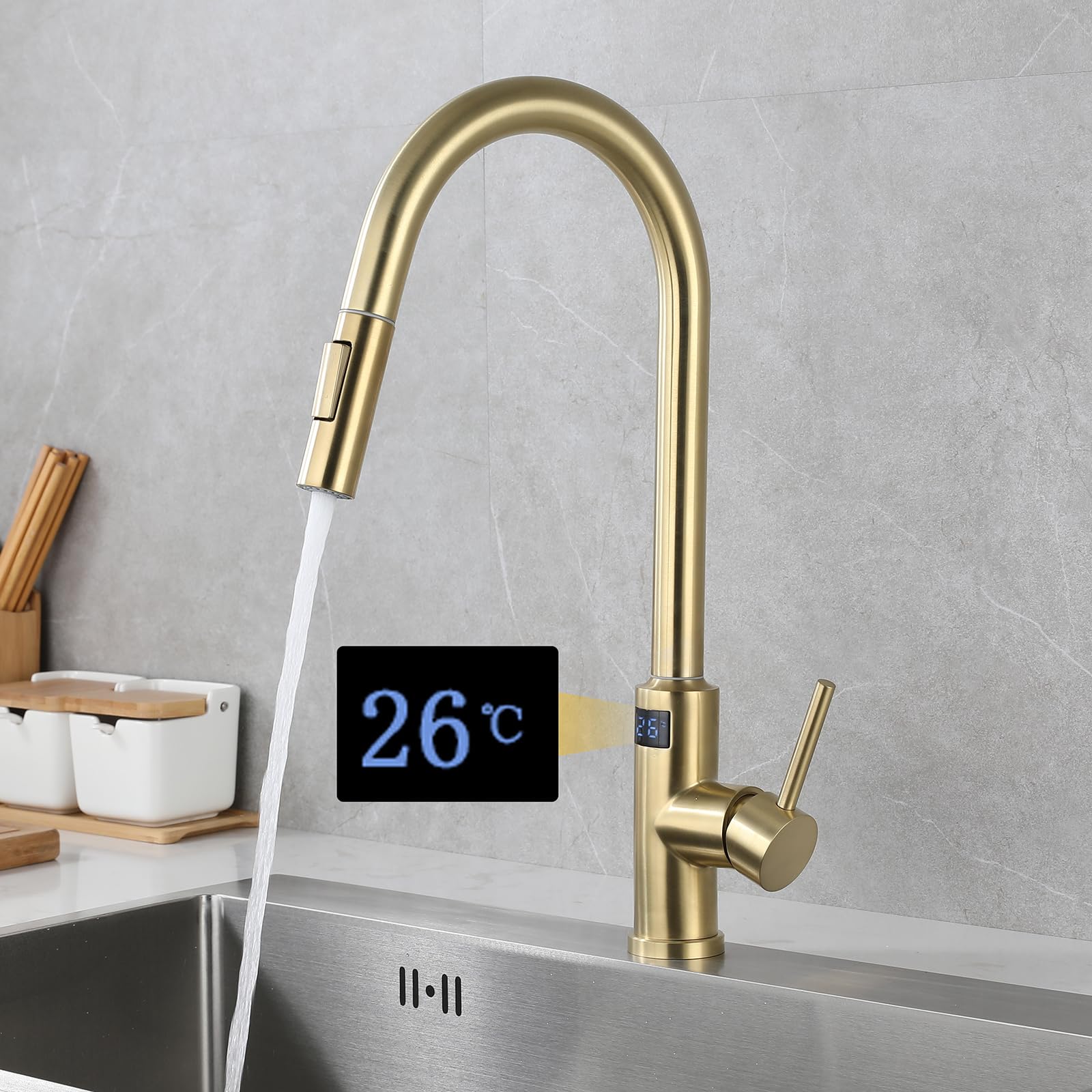 Grifo de Cocina Extraible con Sensor Blanco Digital XJTNLB