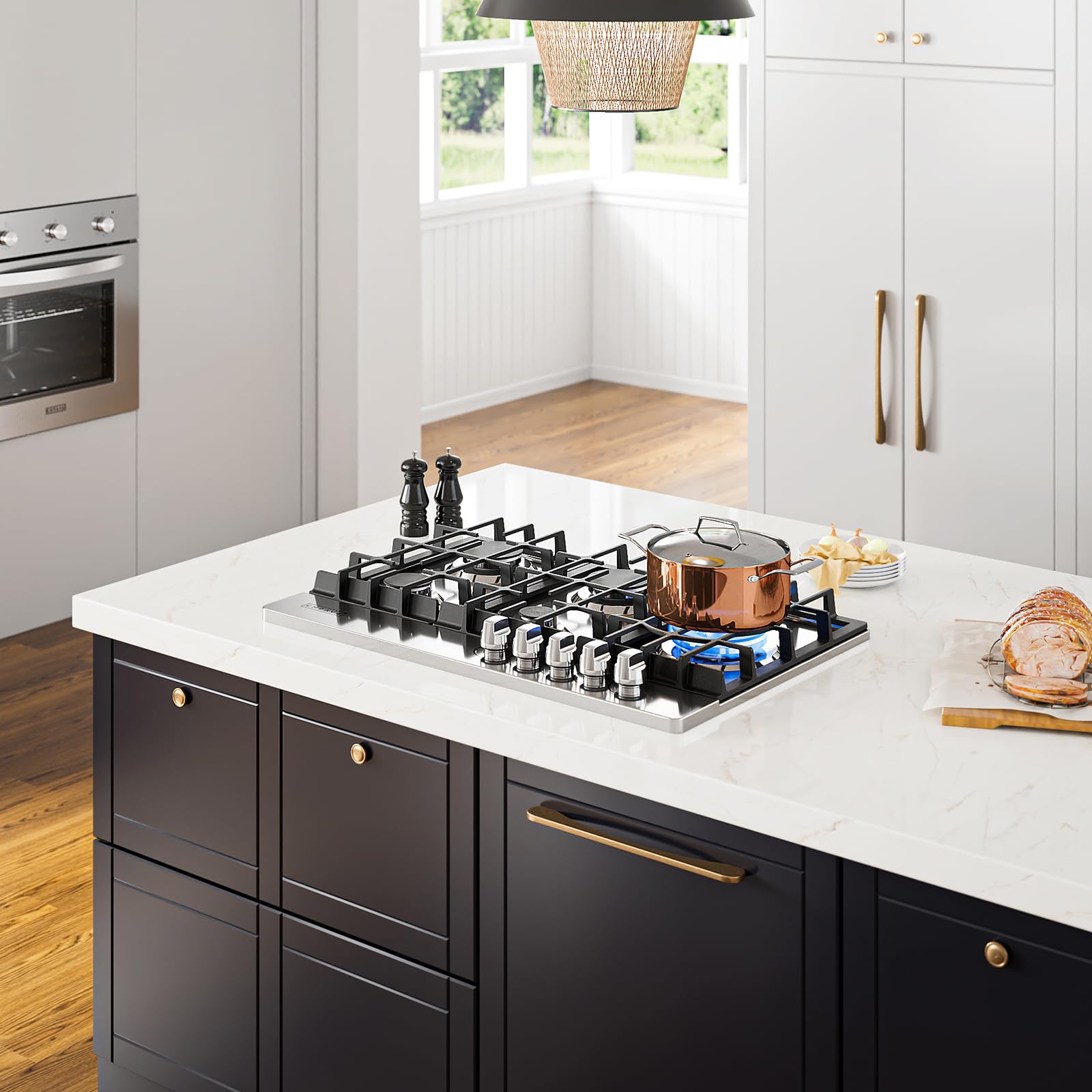 Empava 30 In. Gas Stove Cooktop With 5 3rd Gen Italy Sabaf Sealed Burners In Stainless Steel, 30 Inch