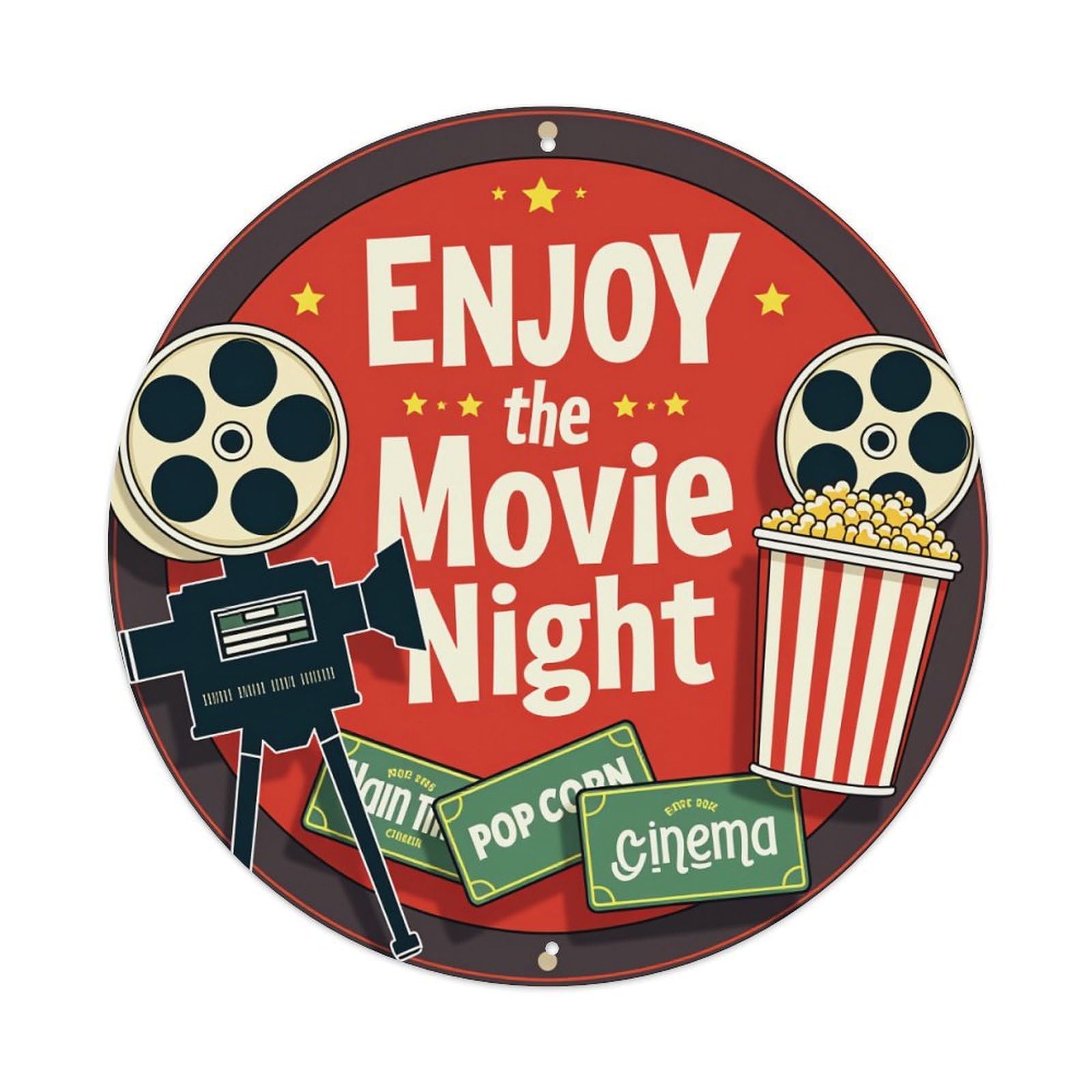 Enjoy Movie Night Popcorn Cinema Metal Tin Sign Vintage Garden Bedroom Cafe Bar Man Cave Home Wall Decor Metal Poster 8x8 inches