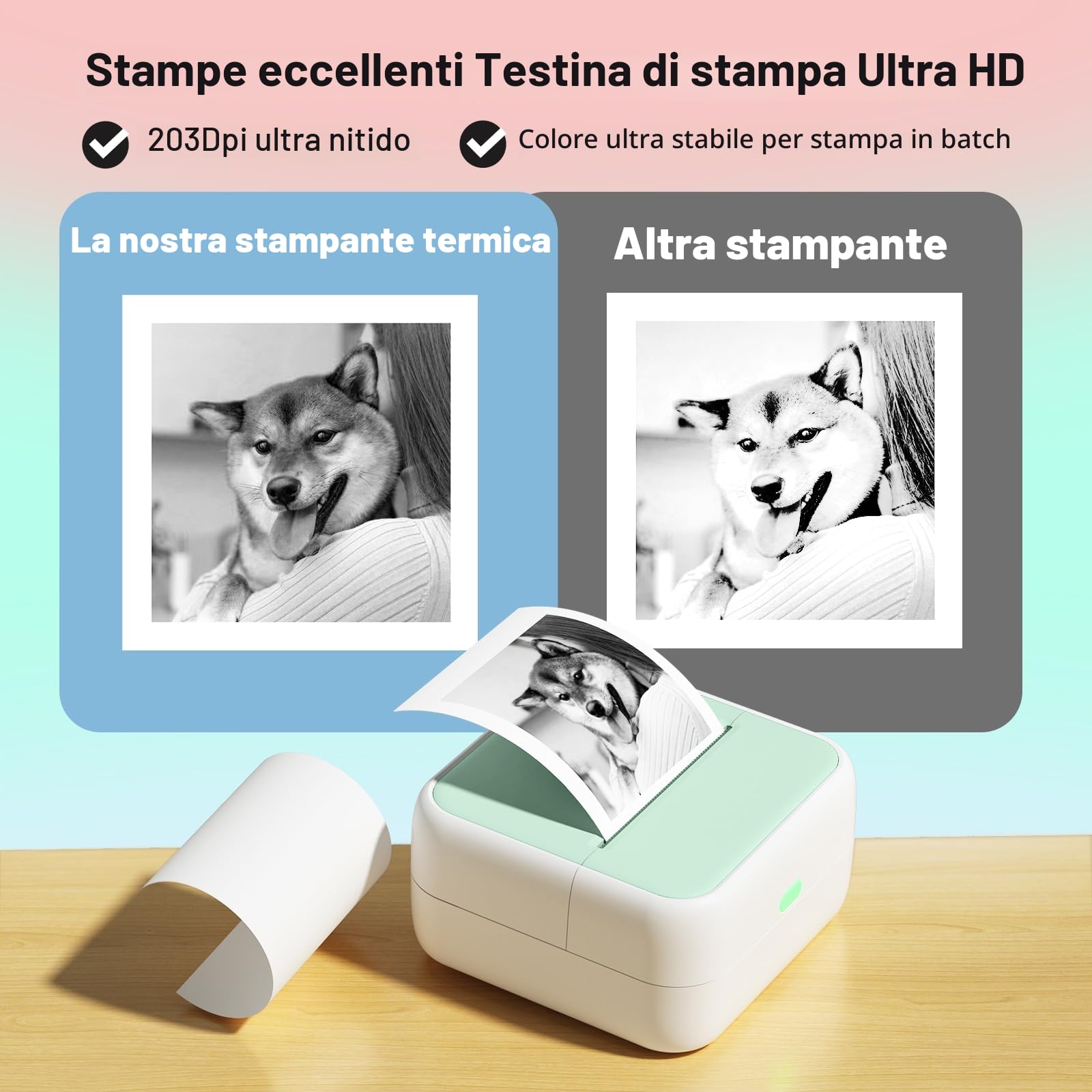 Bisofice S1 Mini Stampante Portatile Bluetooth, Stampante Termica Senza Inchiostro per Etichette - Verde