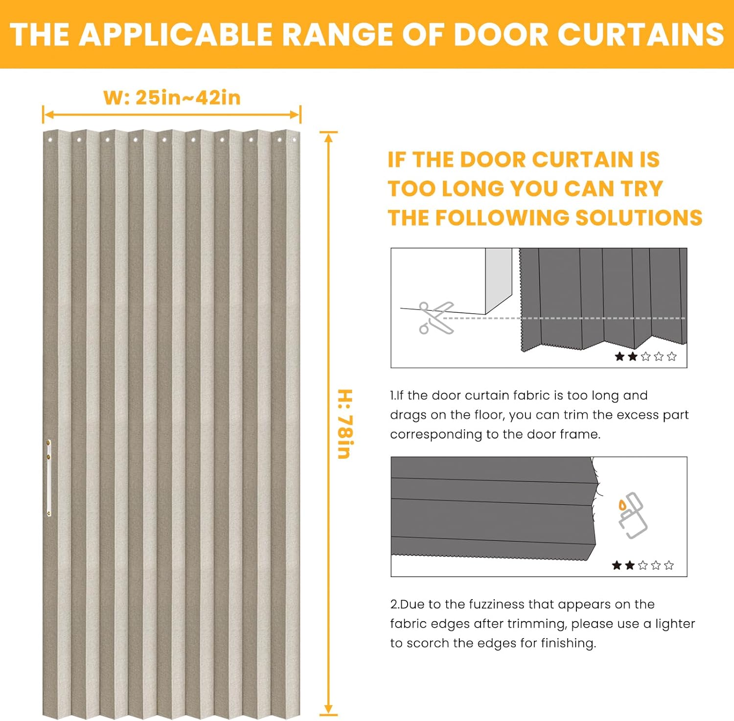 AJAZZ 100% Blackout Magnetic Door Curtain Accordion Doors Interior Folding Closet Door Curtain Invisible Applicable Bedroom Room Living Room Doorway (Cream White 42" W x 78" L) 1 Panel