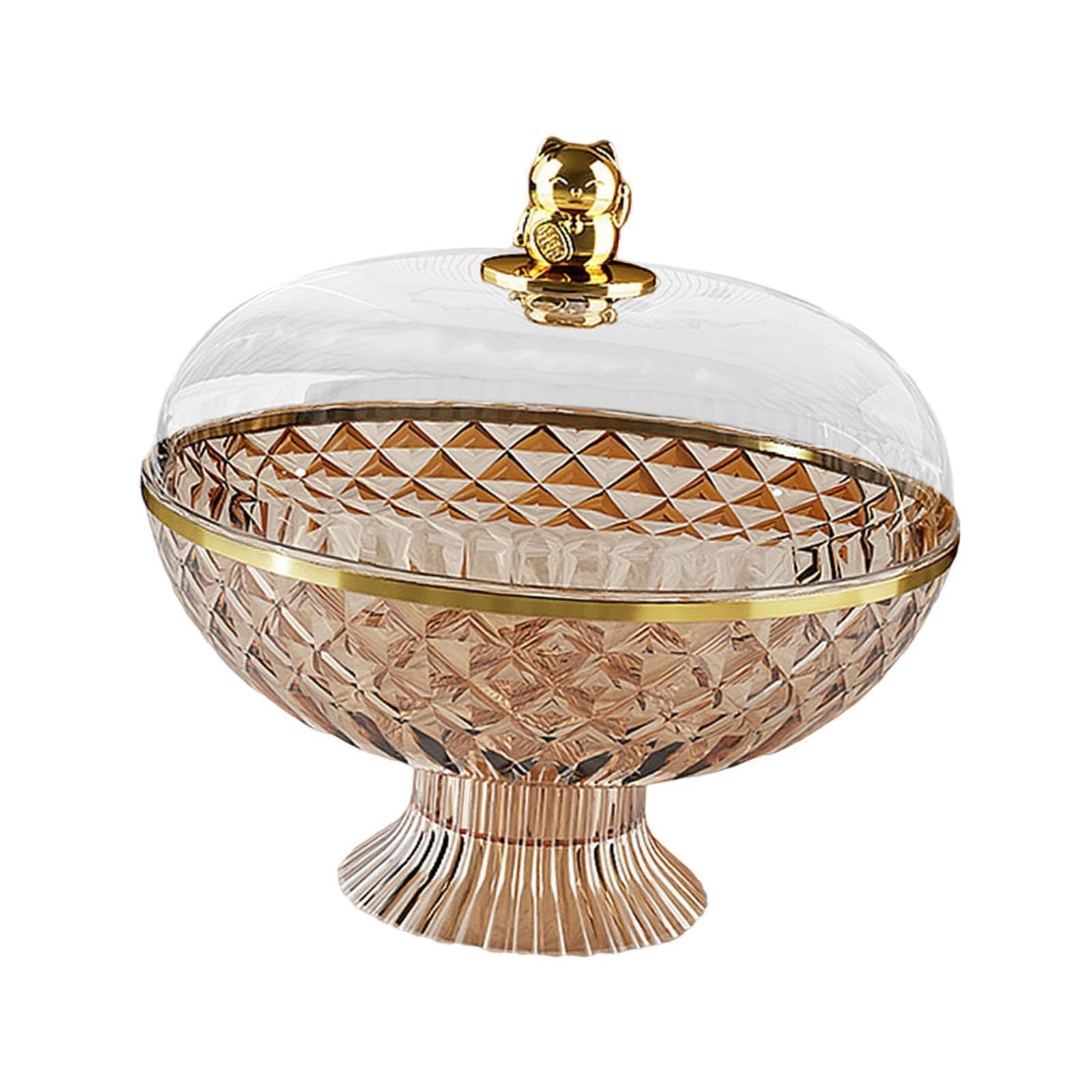 Alcxazs Amber Round Snack Holder Dessert Bowl With Lid Offers Stylish Storage For Treats While Maintaining Freshness During Events Decorative Vegetable Holder Fruit 21X25.8cm