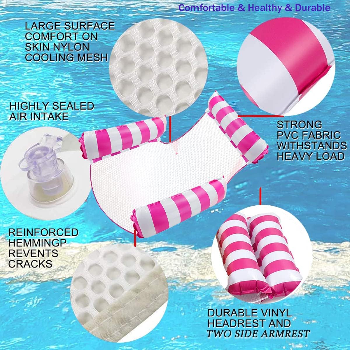 2 Pack Swimming Float Water Hammock, Pool Float Inflatable Chair